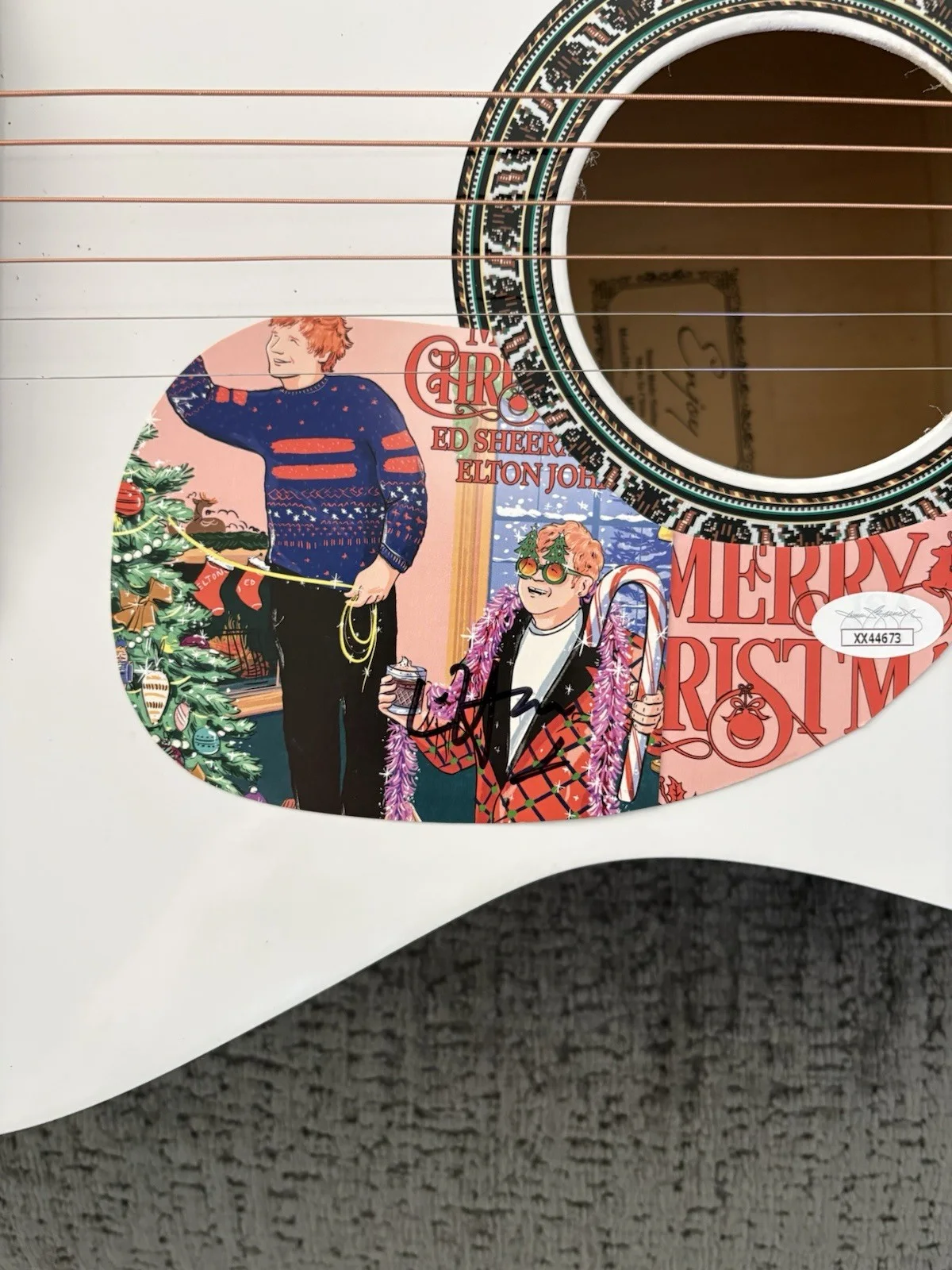 Elton John Signed White Acoustic Guitar AUTO JSA, image 4