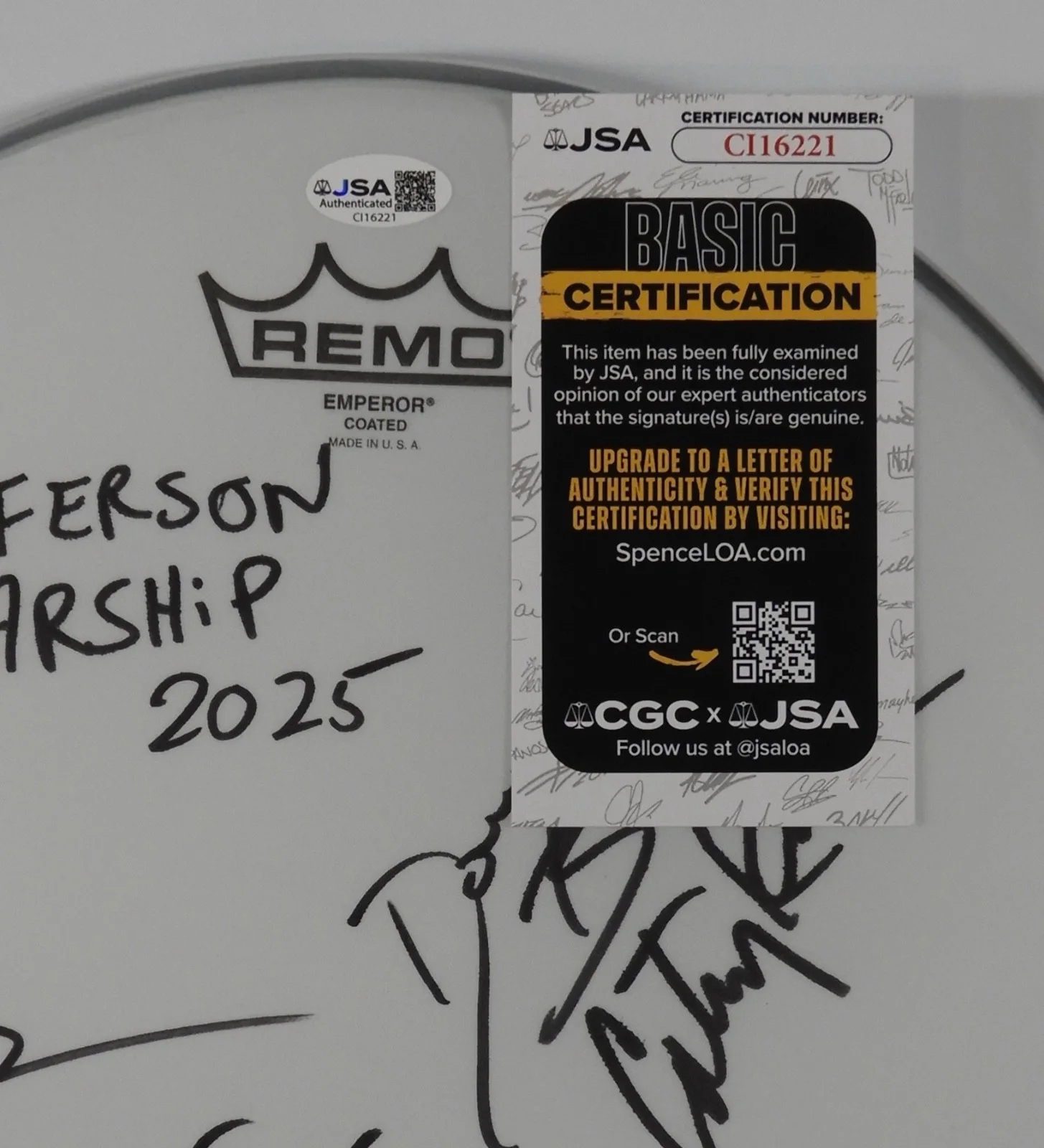 Jefferson Starship JSA Signed Autograph 12" Drumhead Drum Head, image 2