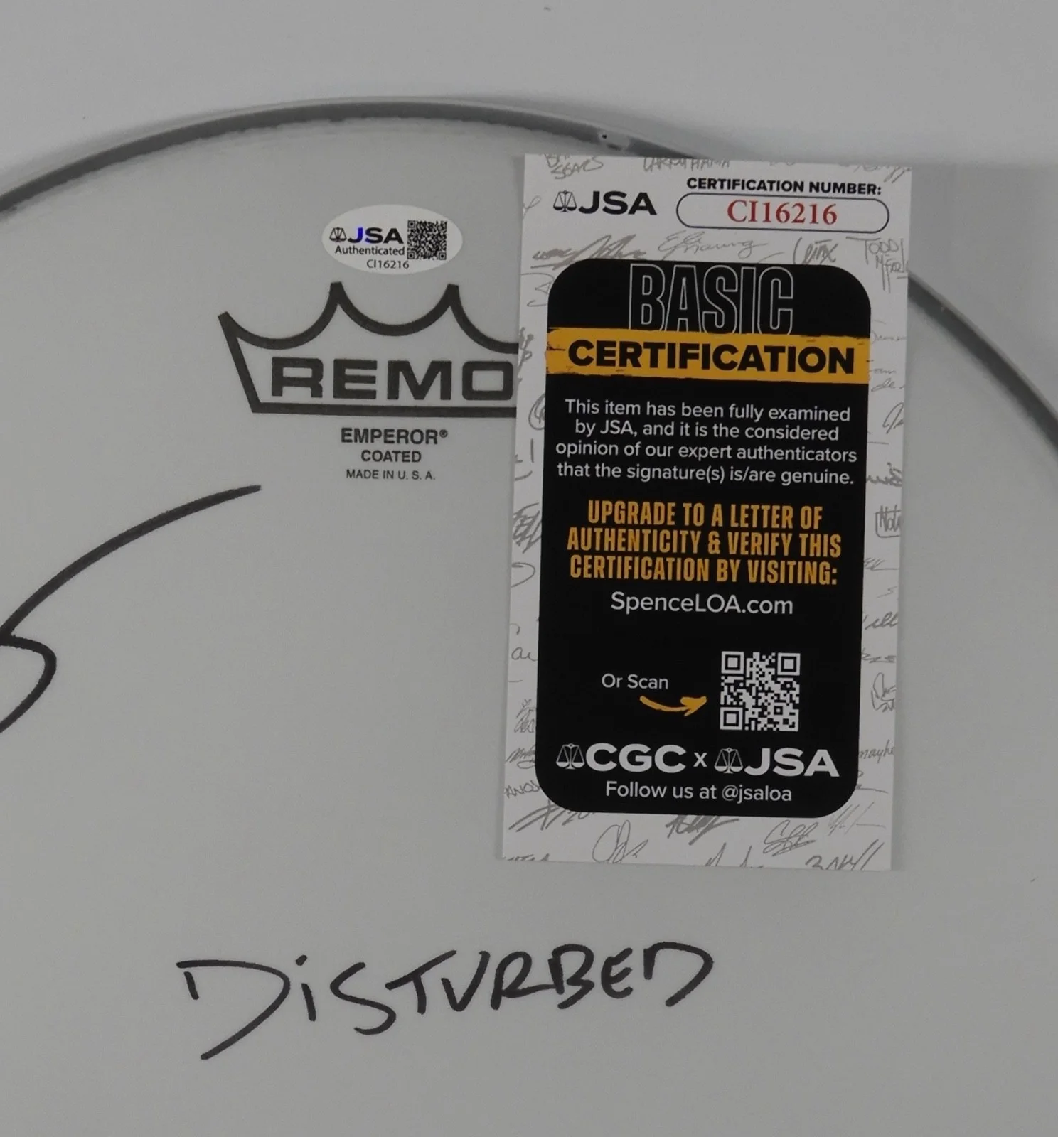 Disturbed Fully Signed Autograph Drum Head JSA COA 14" David Draiman +, image 2