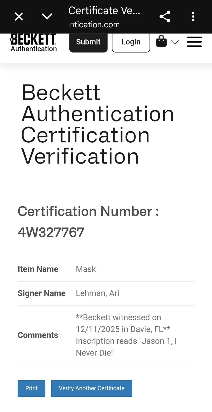 Ari Lehman — Friday the 13th Ari Lehman Jason Vorhees Signed Mask Beckett Certified w/ inscr, image 5
