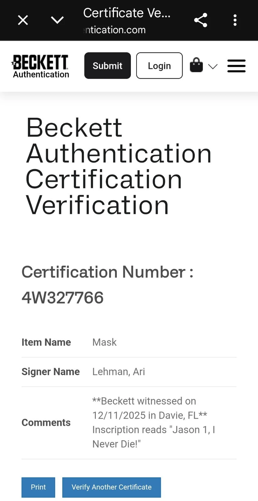 Ari Lehman — Friday the 13th Ari Lehman Jason Vorhees Signed Mask Beckett Certified w/ inscr, image 3