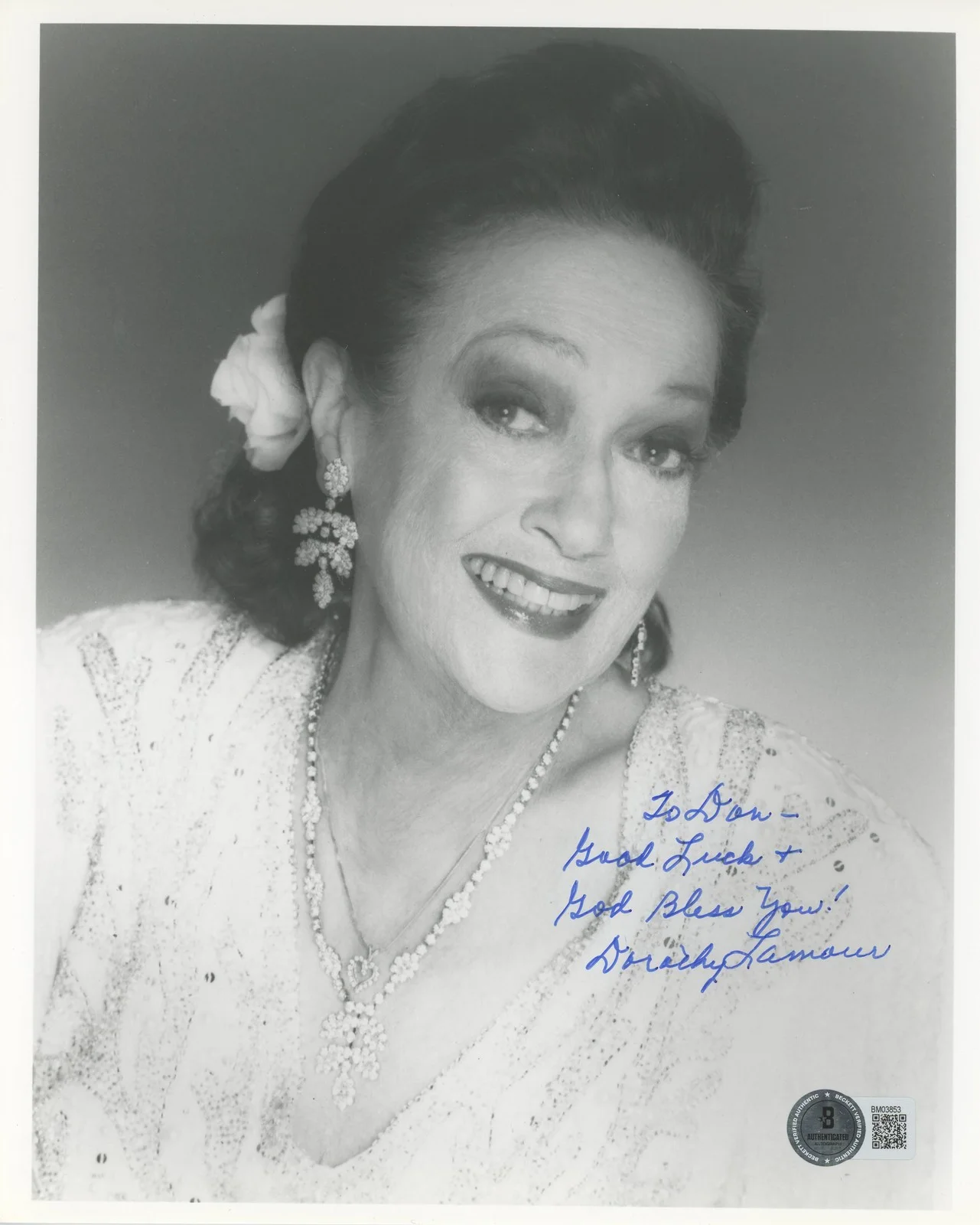 Dorothy Lamour — Dorothy Lamour The Hurricane Good Luck Authentic Signed 8x10 Photo BAS #BM03853