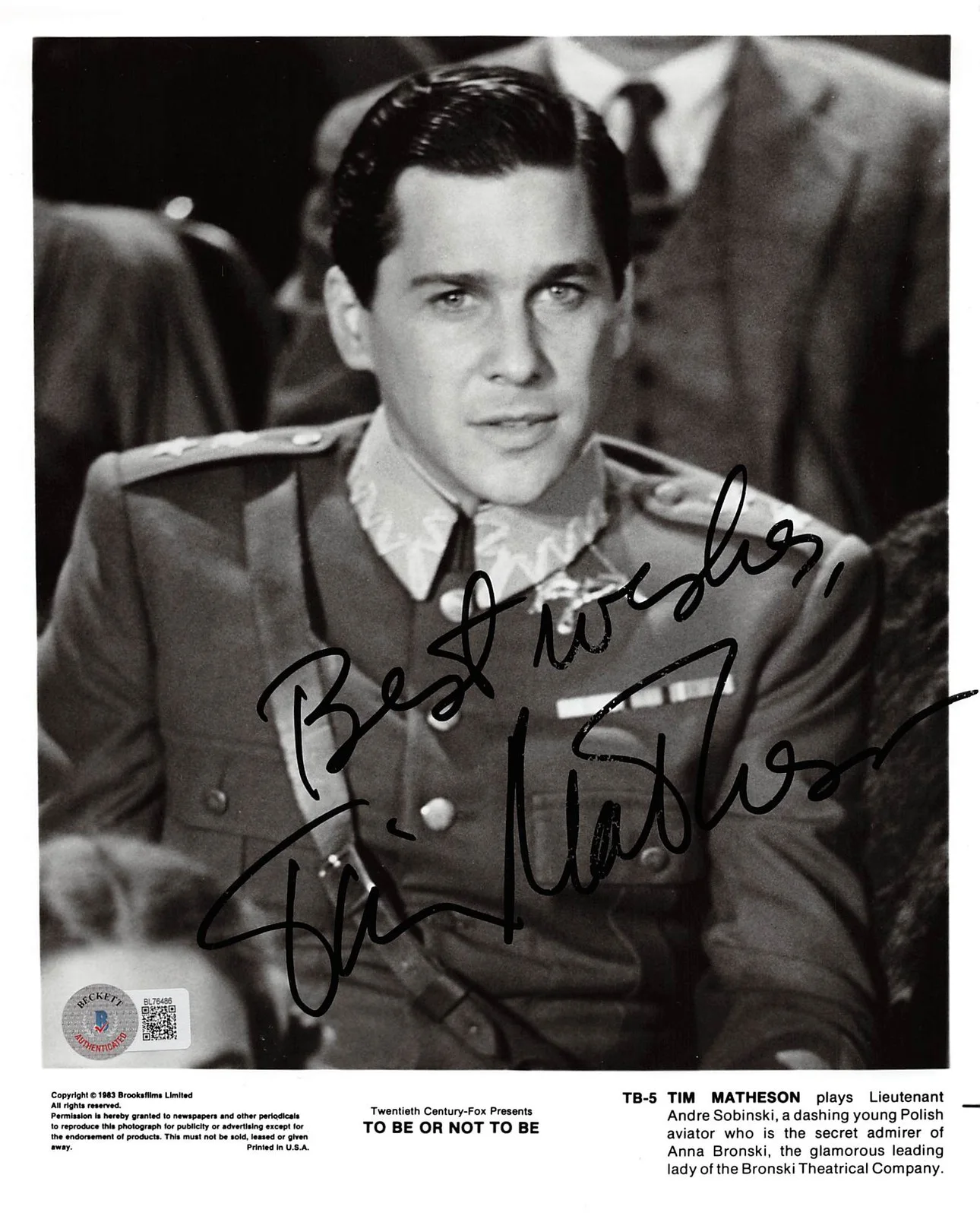 Tim Matheson — Tim Matheson To Be or Not to Be "Best Wishes" Signed 8x10 Photo BAS #BL76486