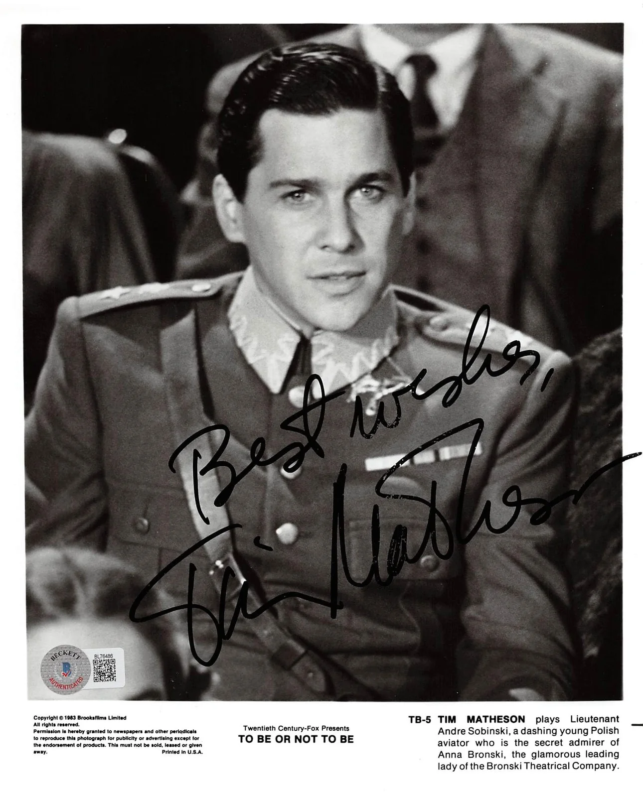 Tim Matheson — Tim Matheson To Be or Not to Be "Best Wishes" Signed 8x10 Photo BAS #BL76486, изображение 3