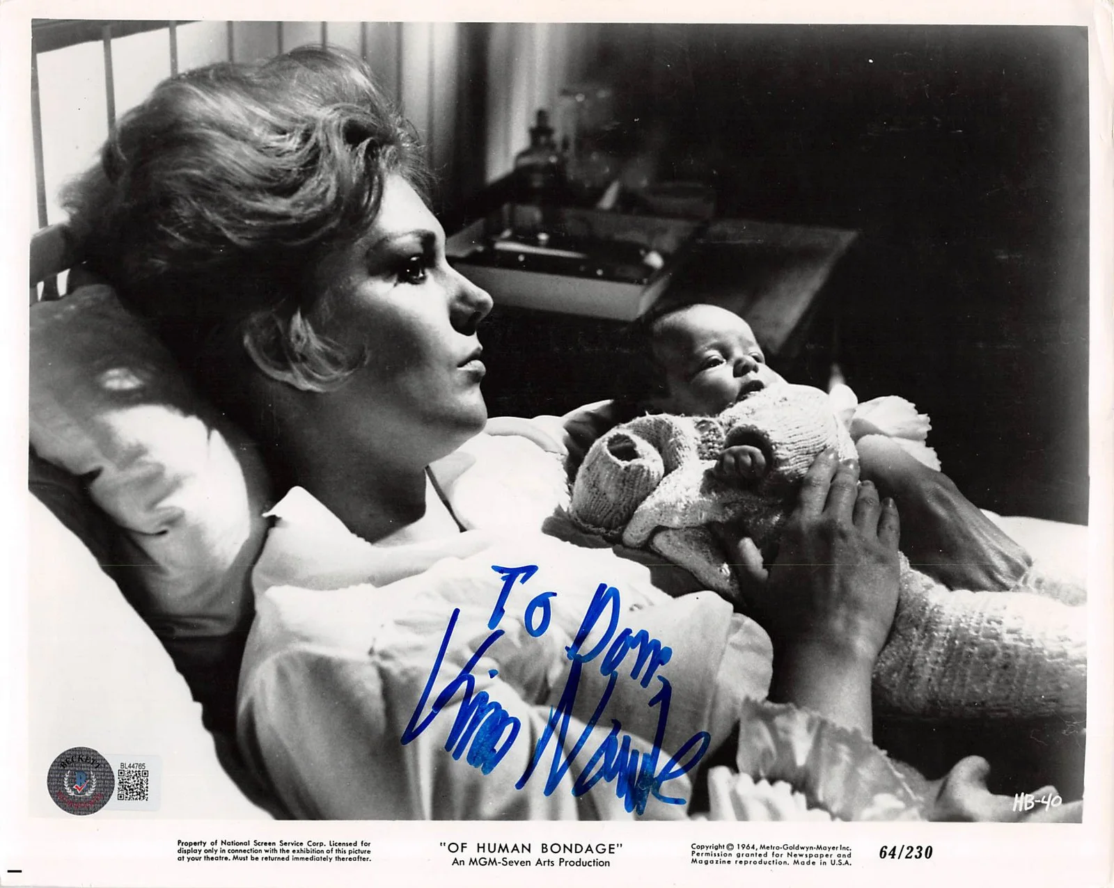 Kim Novak — Kim Novak Of Human Bondage "For Don" Authentic Signed 8x10 Photo BAS #BL44765
