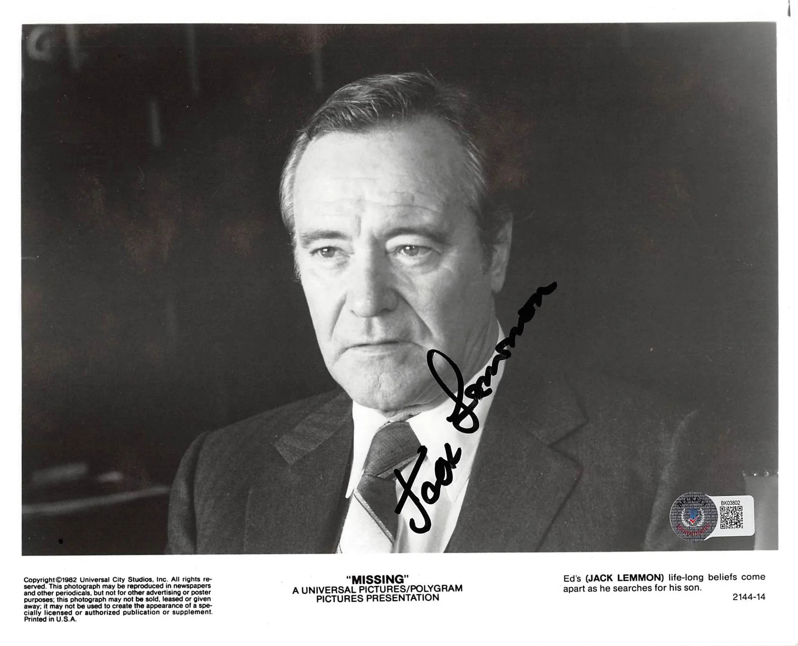 Jack Lemmon — Jack Lemmon Missing Authentic Signed 8x10 Photo Autographed BAS #BK03802, image 3