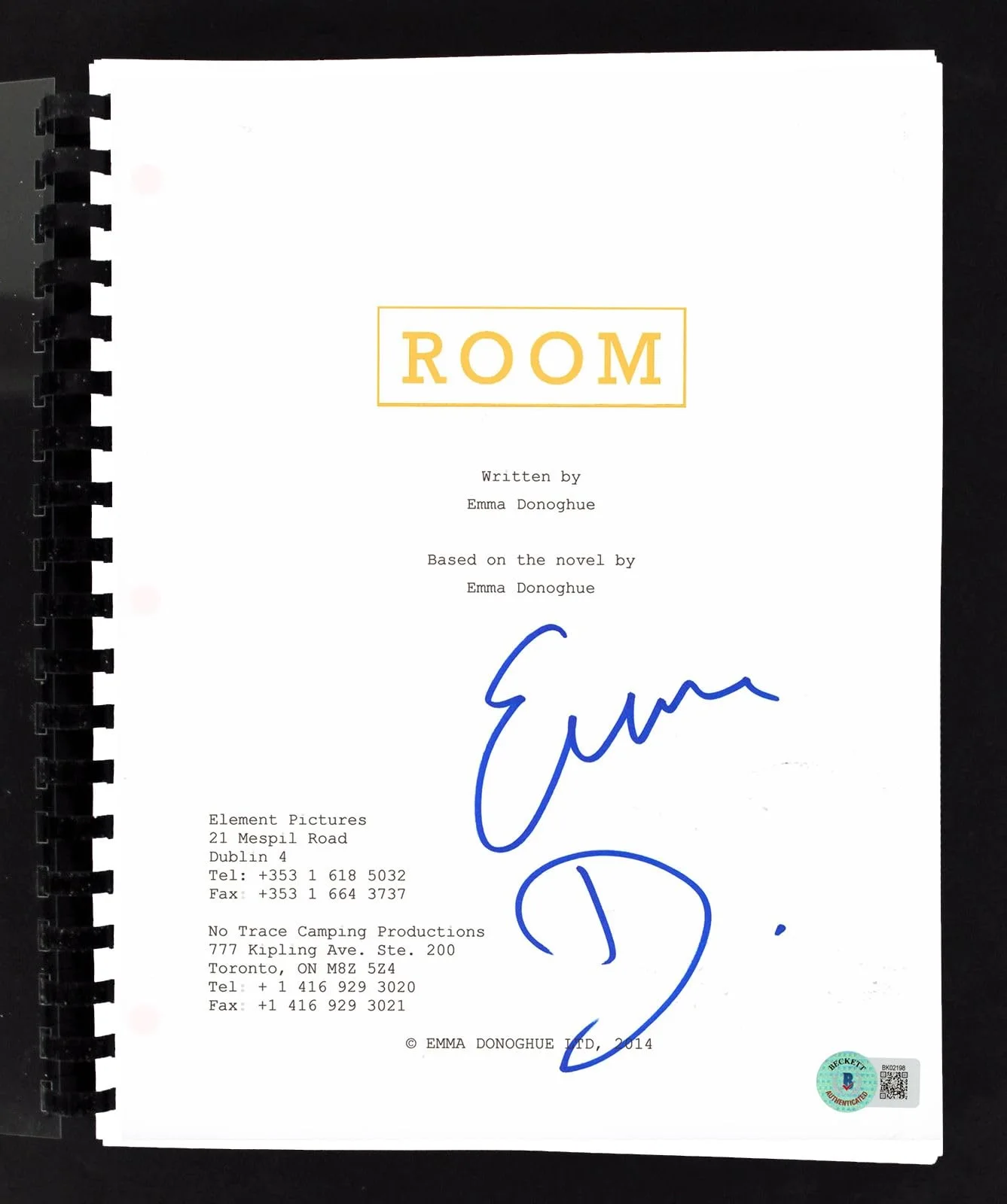 Emma Donoghue — Emma Donoghue Room Authentic Signed Movie Script Autographed BAS #BK02198, image 3