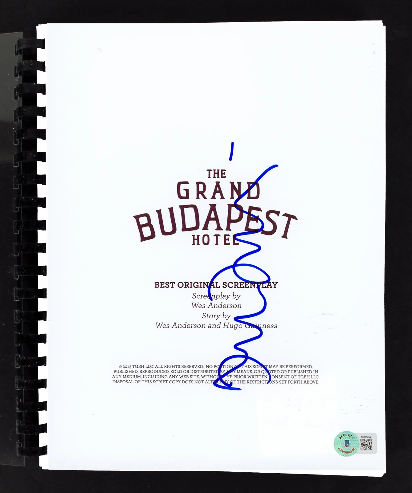 Tilda Swinton — Tilda Swinton The Grand Budapest Hotel Signed Movie Script BAS #BK02234