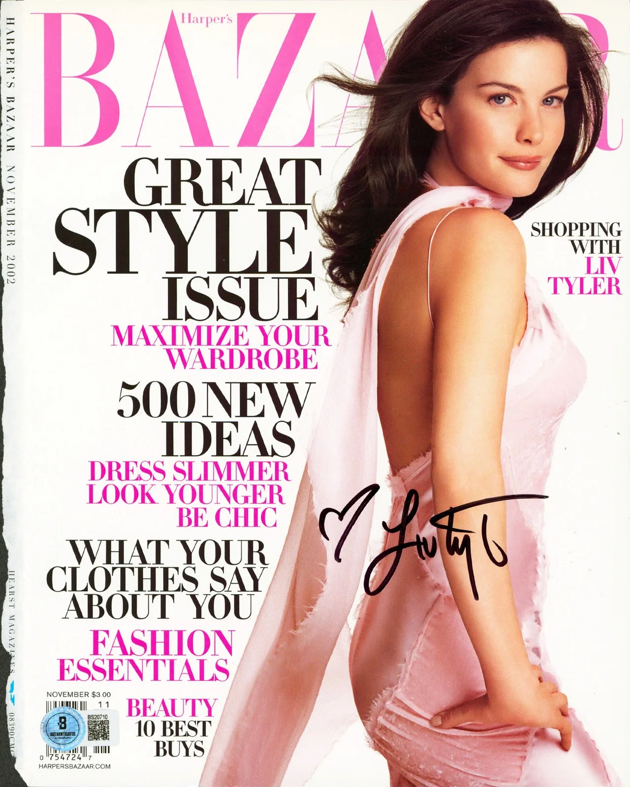 Liv Tyler — Liv Tyler Authentic Signed Nov. 2002 Harper's Bazaar Magazine Cover BAS #BS20710