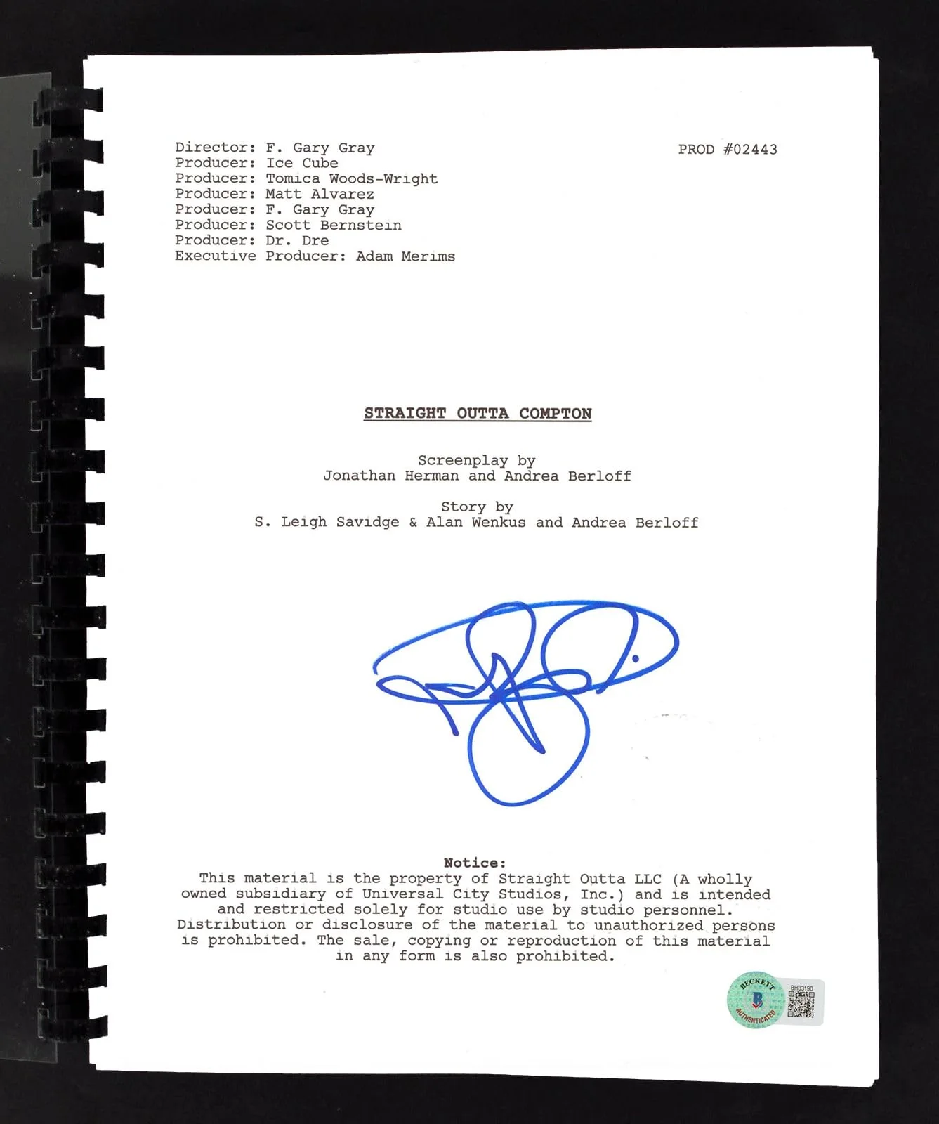 Neil Brown Jr — Neil Brown Jr. Straight Outta Compton Authentic Signed Movie Script BAS #BH33190, image 3
