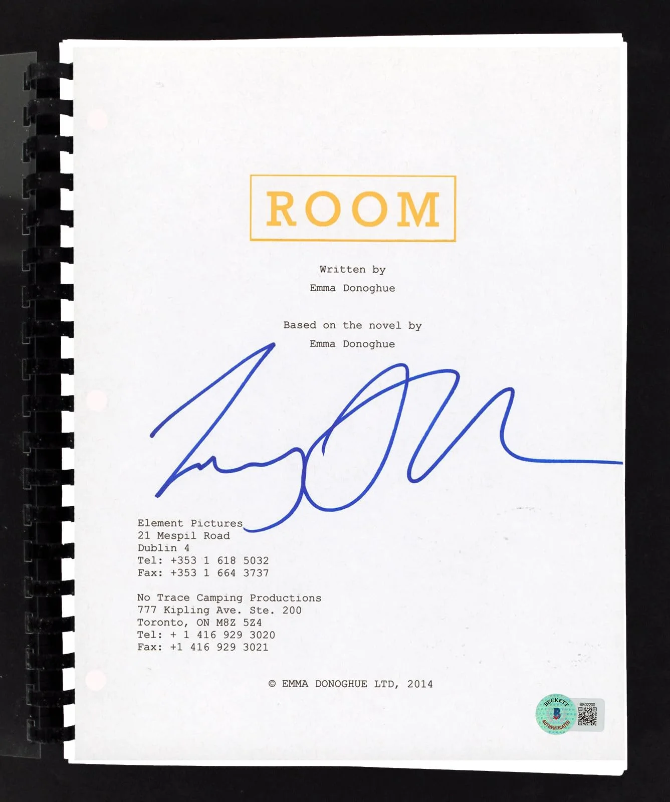 Lenny Abrahamson — Lenny Abrahamson Room Authentic Signed Movie Script Autographed BAS #BK02200, image 3