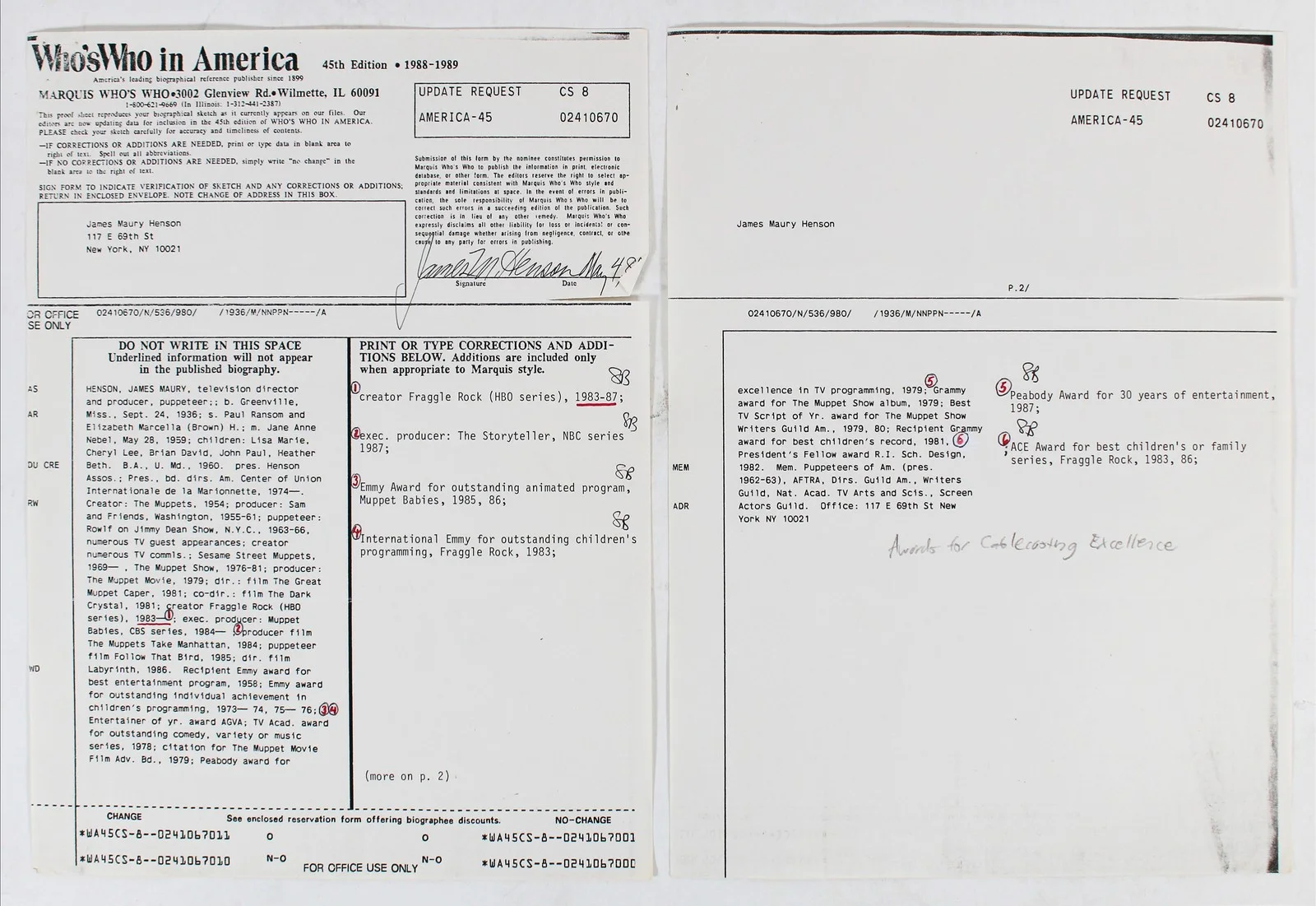 Jim Henson — Jim Henson The Muppets Signed 8.5x11 Reference Sheet Document BAS #AB31378, image 3