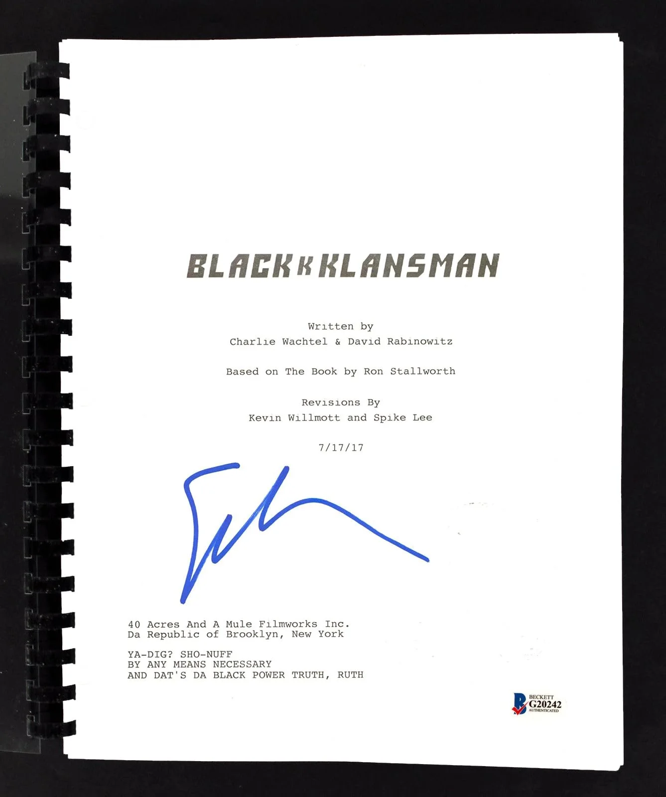 Spike Lee — Spike Lee BlacKkKlansman Authentic Signed Movie Script Autographed BAS #G20242, image 3