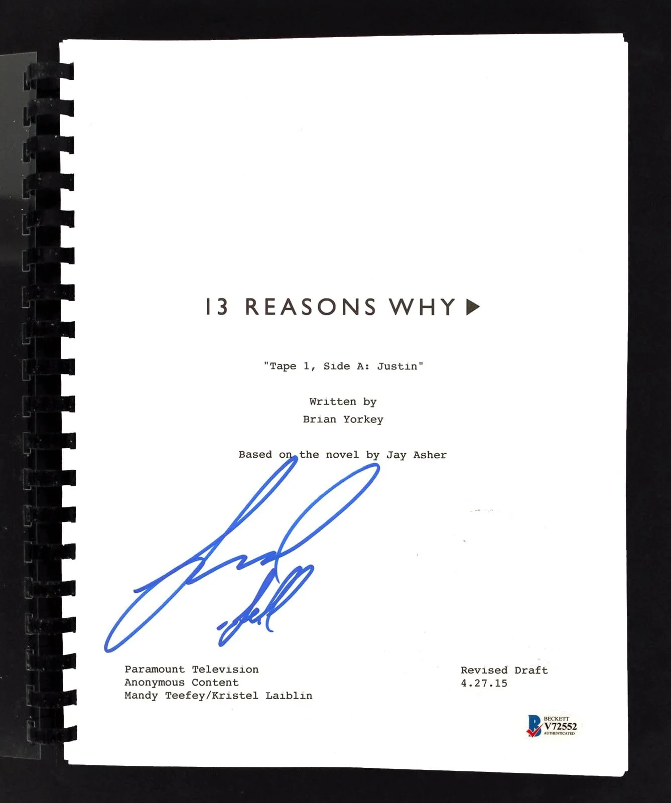 Brandon Larracuente — Brandon Larracuente "Jeff" Signed 13 Reasons Why Pilot Tv Script BAS #V72552, изображение 3