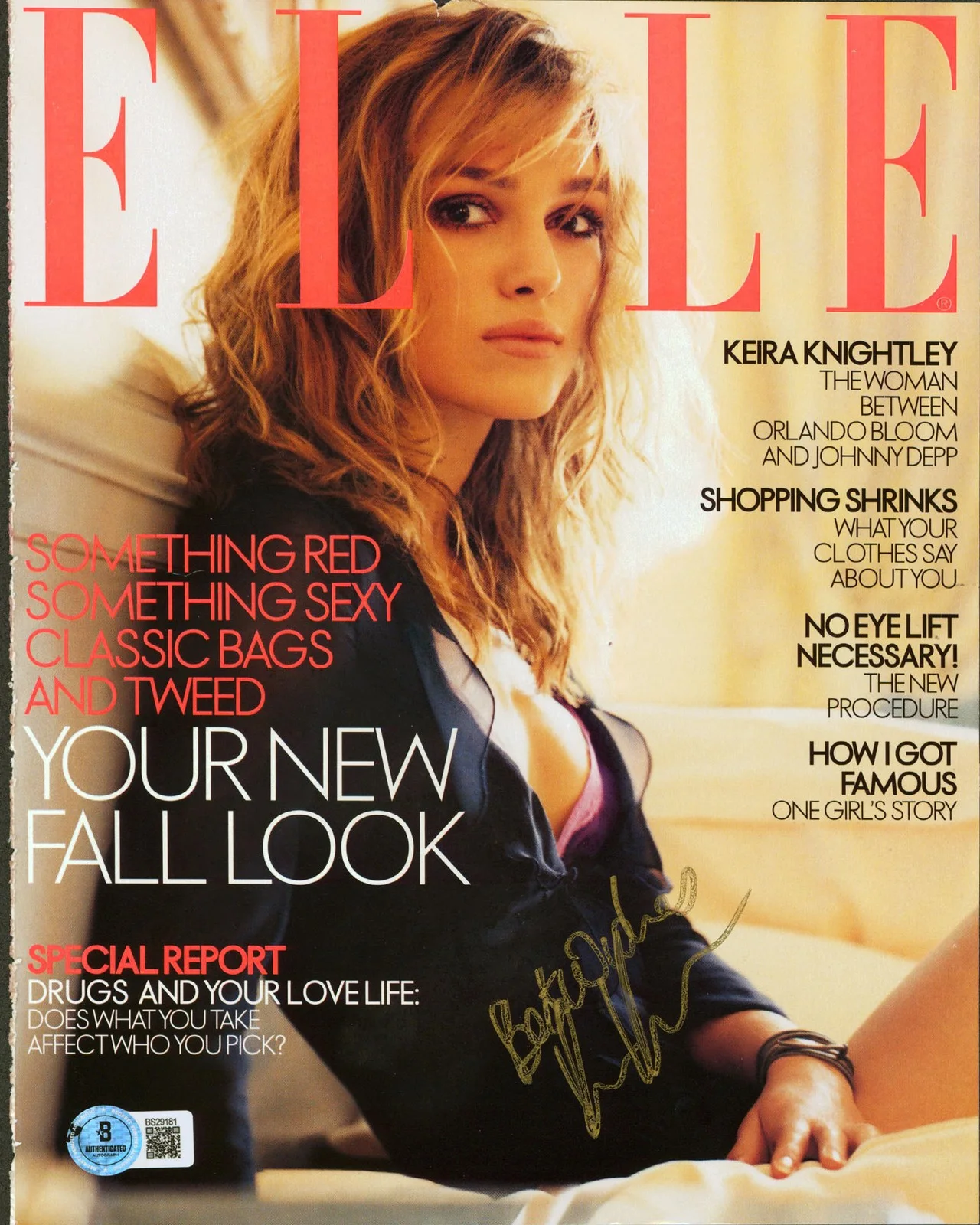 Keira Knightley — Keira Knightley "Best Wishes" Signed Elle Magazine Cover August 2003 BAS#BS29181