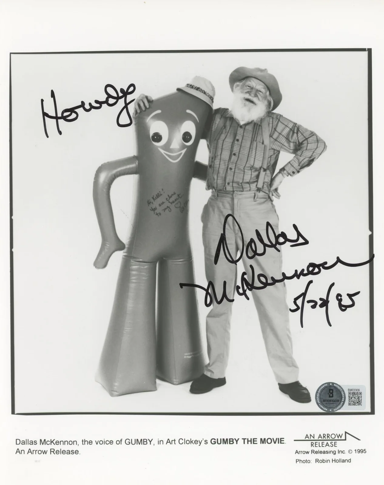 Dallas McKennon — Dallas McKennon Gumby "Howdy" Signed 8x10 Photo Autographed BAS #BM03309, image 3