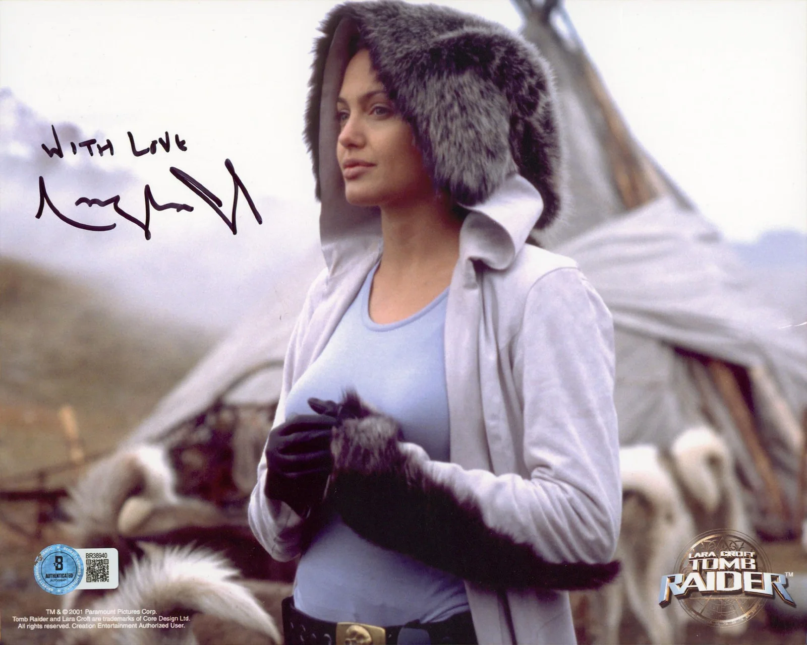 Angelina Jolie — Angelina Jolie Tomb Raider "With Love" Authentic Signed 8x10 Photo BAS #BR38940