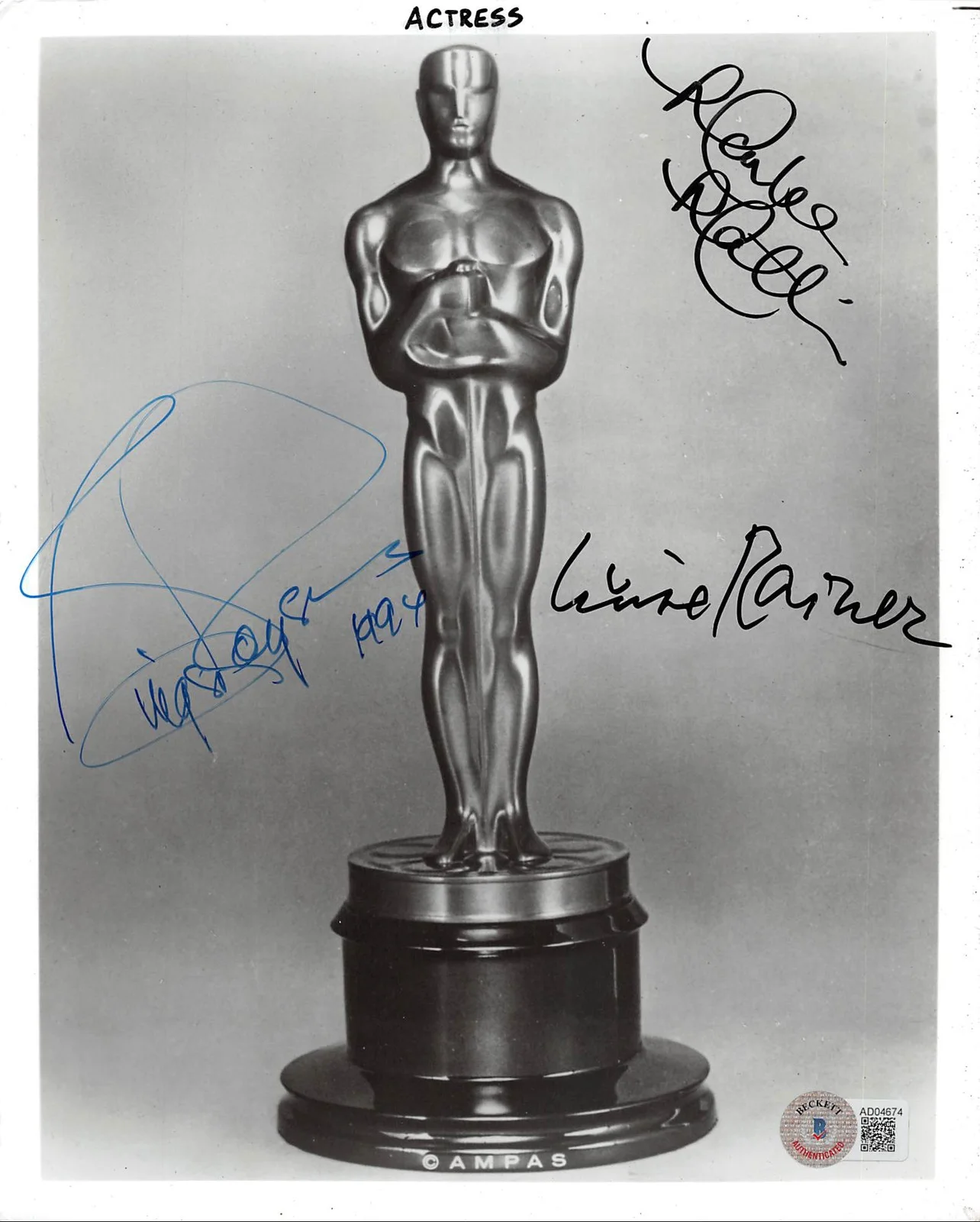 Marlie Matlin, Ginger Rogers & Luise Rainer — Oscar Winners (3) Matlin, Rogers & Rainer Signed 8x10 B&W Photo BAS #AD04674