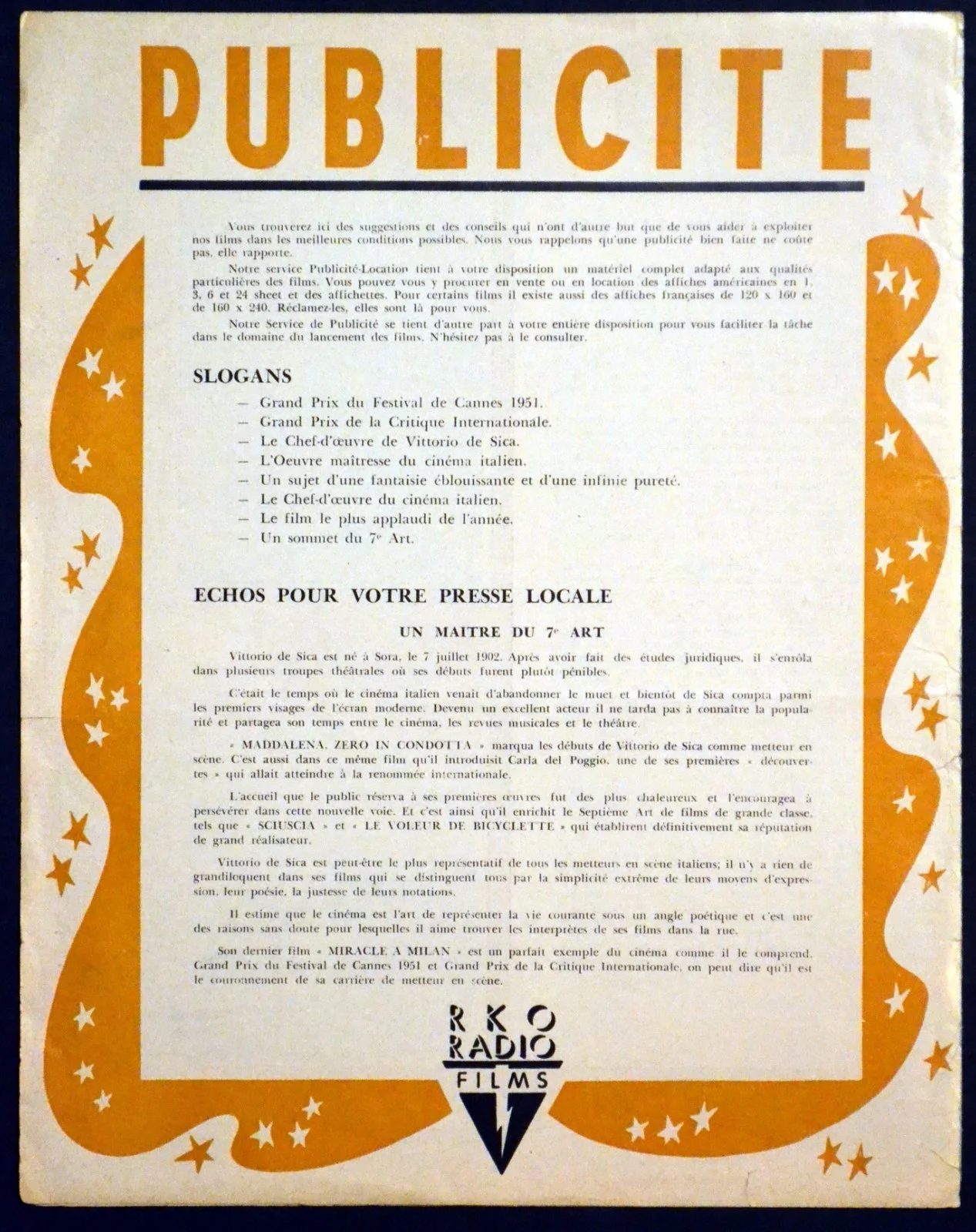 MIRACLE IN MILAN 1951 Vittorio De Sica, Paolo Stoppa BELGIAN PRESSBOOK, image 3