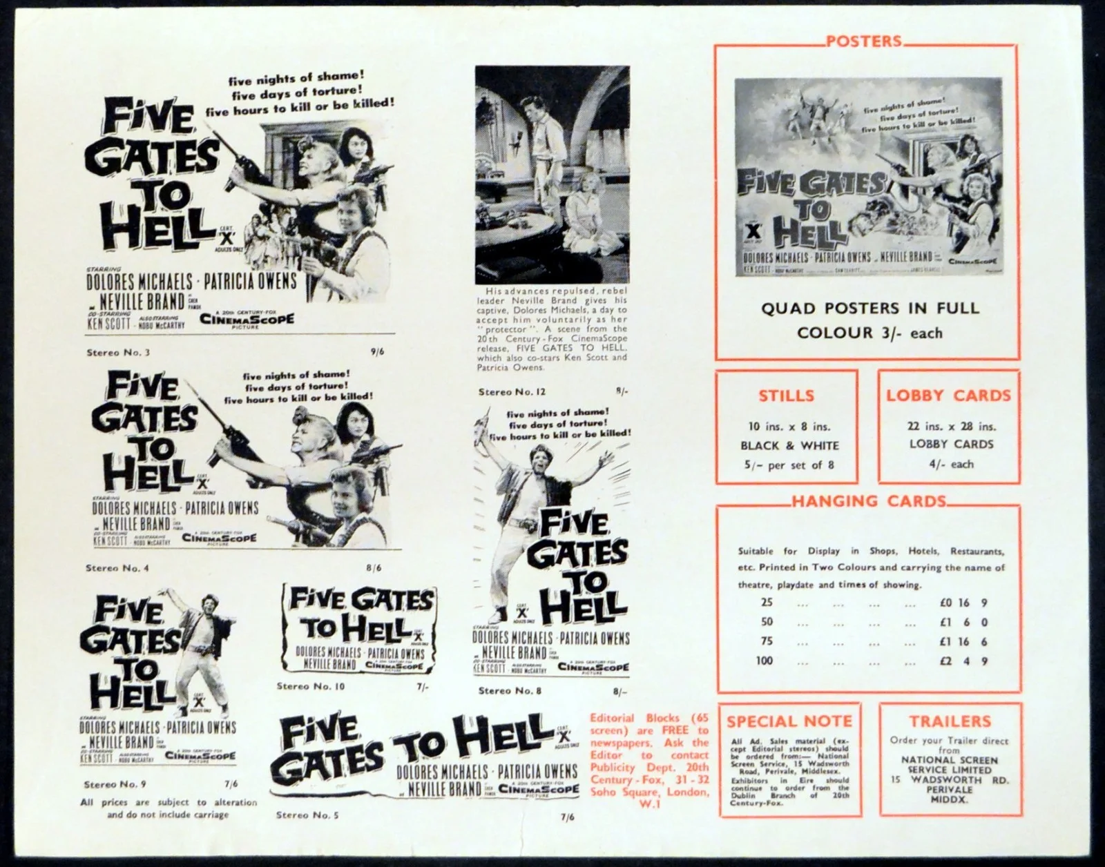 FIVE GATES TO HELL 1960 Dolores Michaels, Neville Brand UK PRESS SHEET, изображение 2