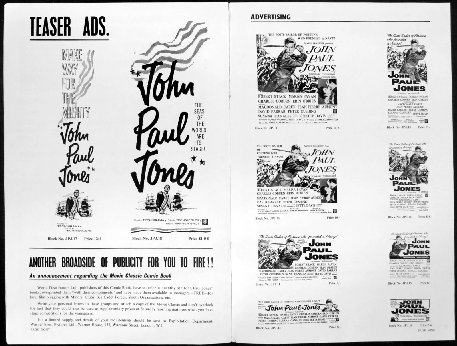 JOHN PAUL JONES 1959 Robert Stack, Marisa Pavan, Charles Coburn UK CAMPAIGN BOOK, image 2