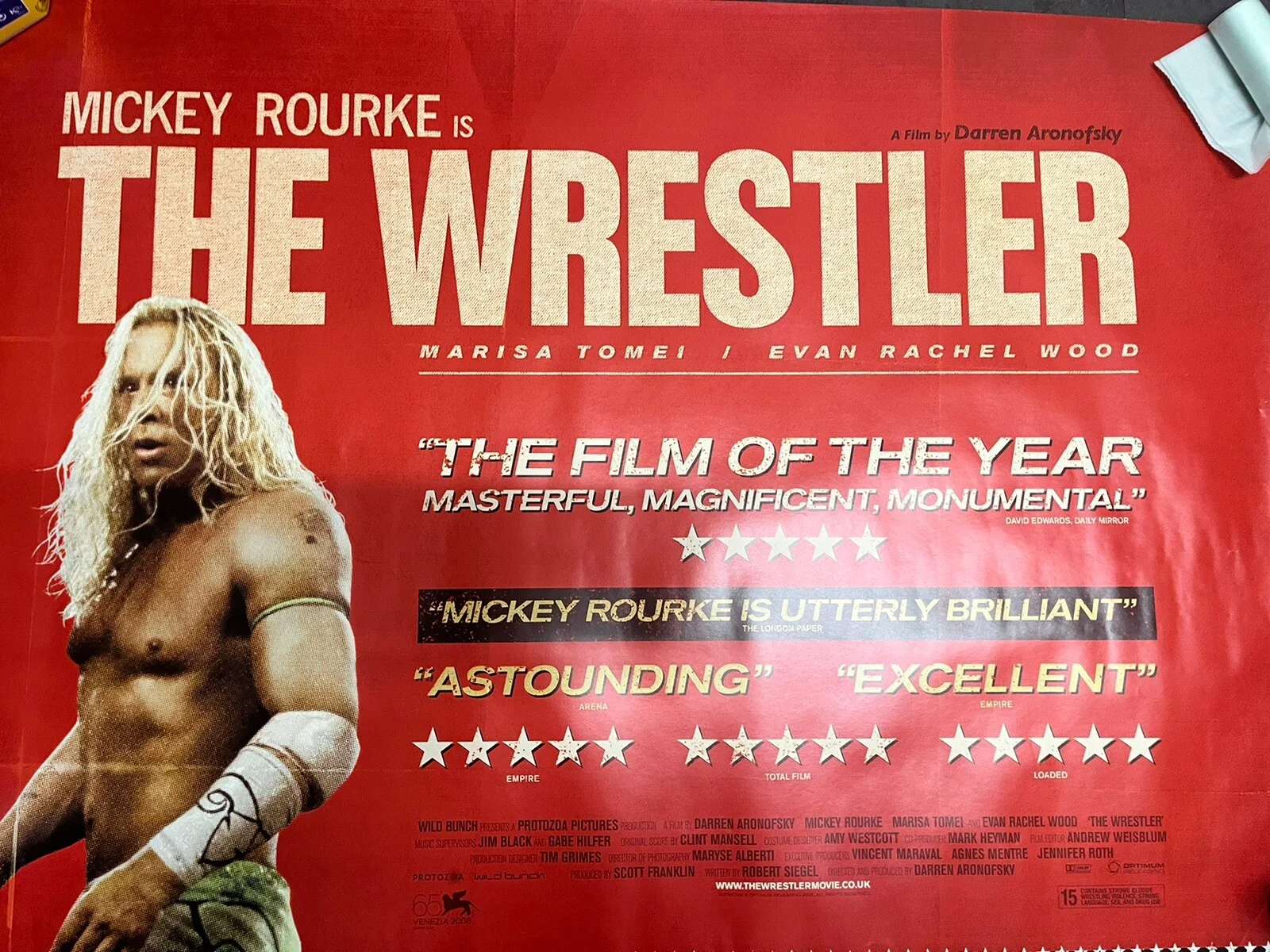 THE WRESTLER- MICKEY ROURKE FILM- ORIGINAL UK QUAD MOVIE POSTER- RARE Dual Side, изображение 2