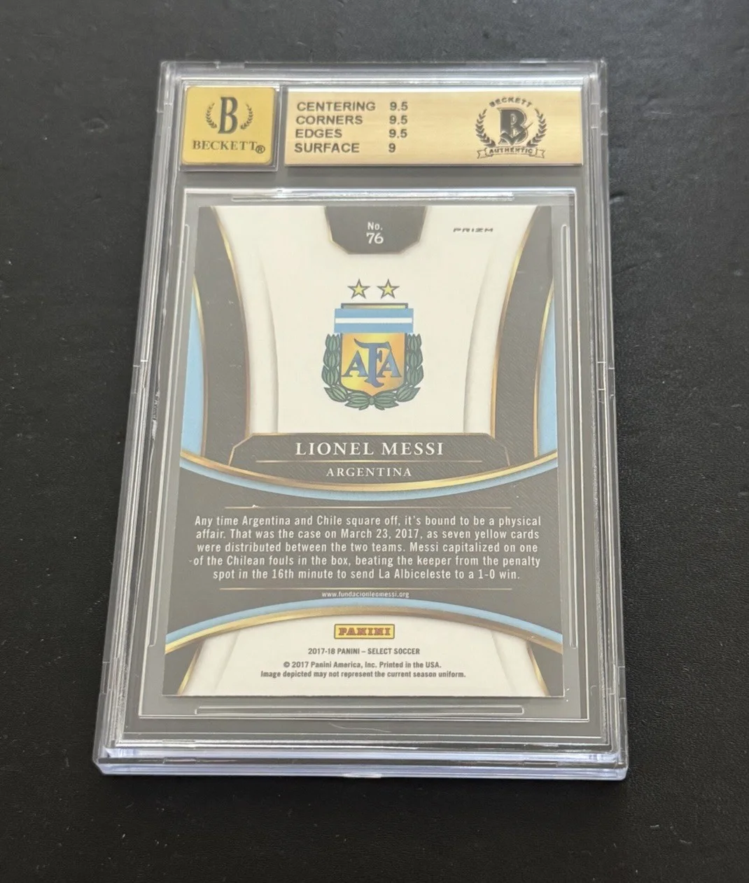 Lionel Messi — LIONEL MESSI SIGNED 2017-18 SELECT PRIZMS BECKETT BGS AUTO 10 GEM MINT 9.5, image 3
