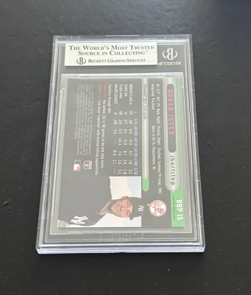 Derek Jeter — DEREK JETER SIGNED 1996 BOWMAN BOWMAN'S BEST PREVIEWS ATOMIC REFRACTORS BECKETT, image 3