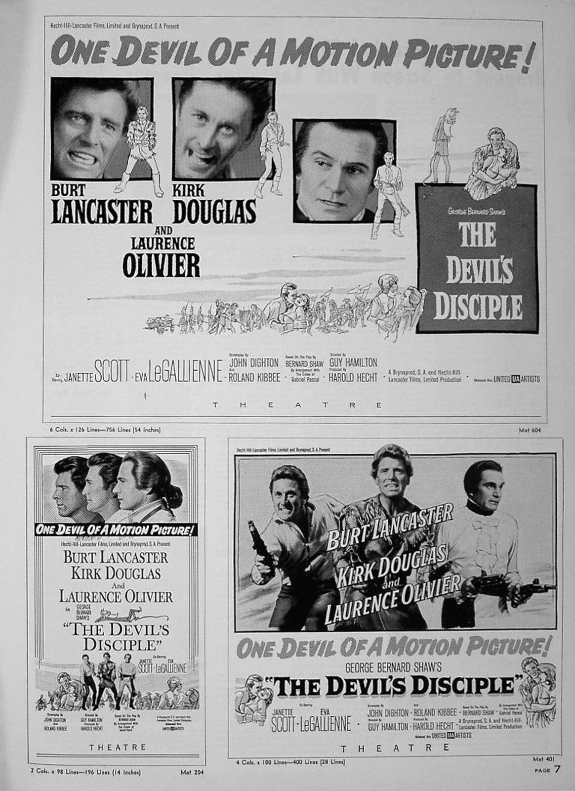 DEVIL'S DISCIPLE 1959 Burt Lancaster, Kirk Douglas Laurence Olivier US PRESSBOOK, image 3