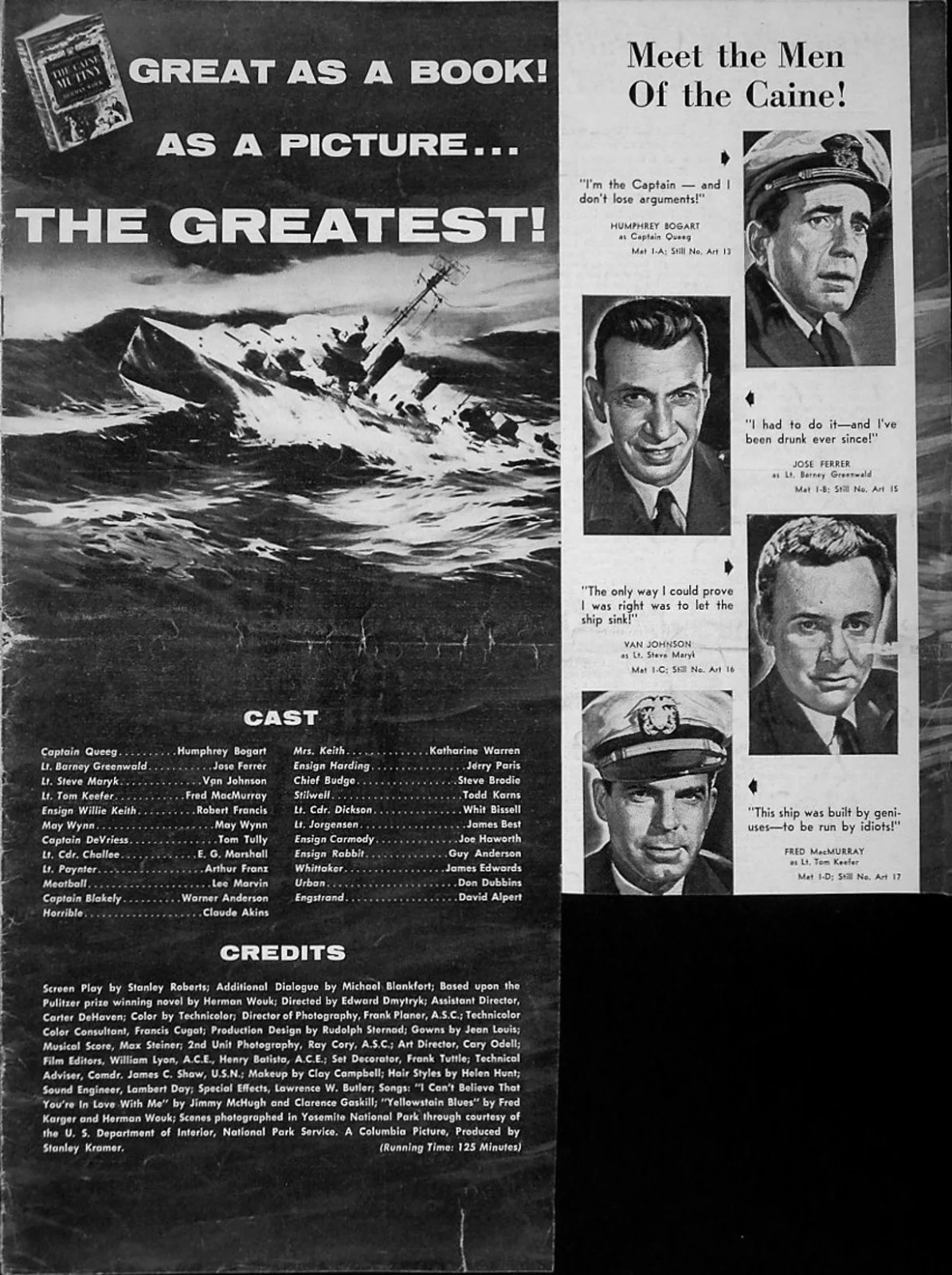 CAINE MUTINY 1954 Humphrey Bogart, José Ferrer, Van Johnson US PRESSBOOK, image 3