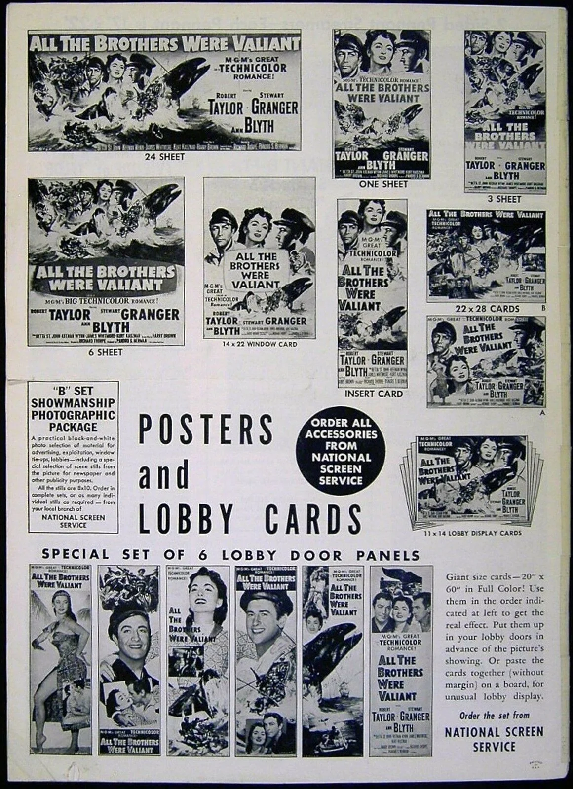 ALL THE BROTHERS WERE VALIANT 1953 Robert Taylor, Stewart Granger US PRESSBOOK, изображение 2