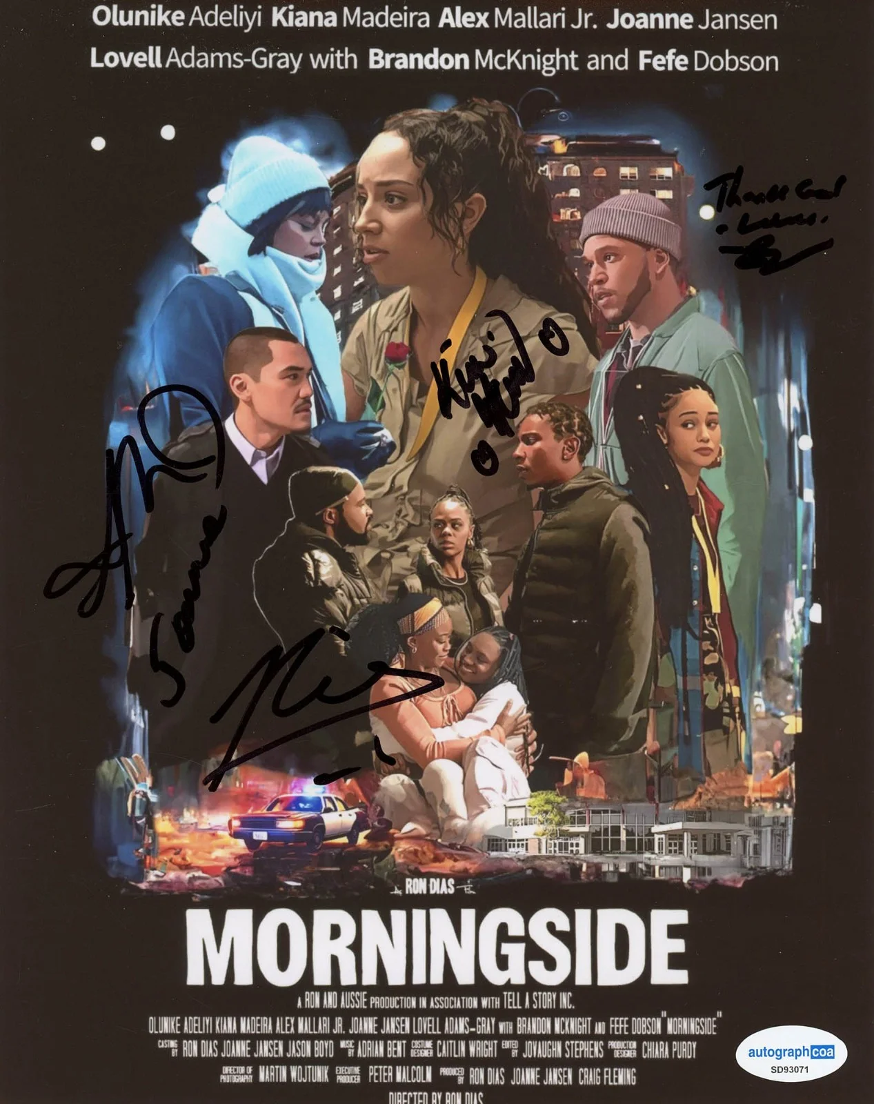 Kiana Madeira, Lovell Adams-Gray, Alex Mallari Jr, Joanna Jansen — Kiana Madeira +4 CAST signed "MORNINGSIDE" 8x10 Photo EXACT PROOF Auto ACOA COA, изображение 4