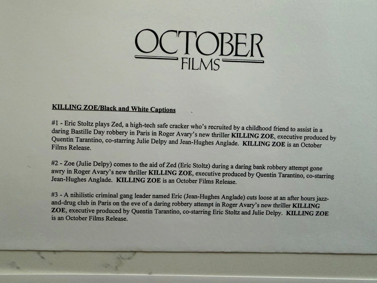 Movie Promo Photos - Killing Zoe Lot 3, image 2
