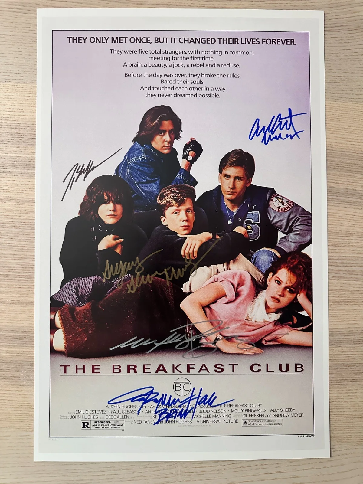 Anthony Michael Hall, Emilio Estevez, Judd Nelson — The Breakfast club Signed Mini Poster 11x17