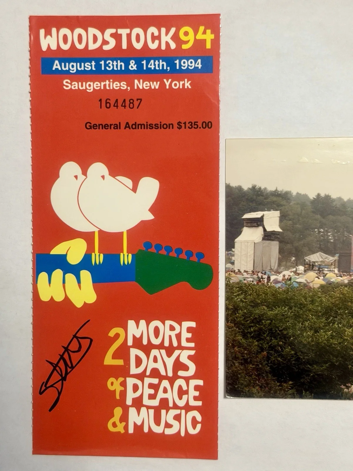 Blind Melon / Shannon Hoon Autographed Woodstock 94 Ticket. Rare! 08-13-1994, image 2