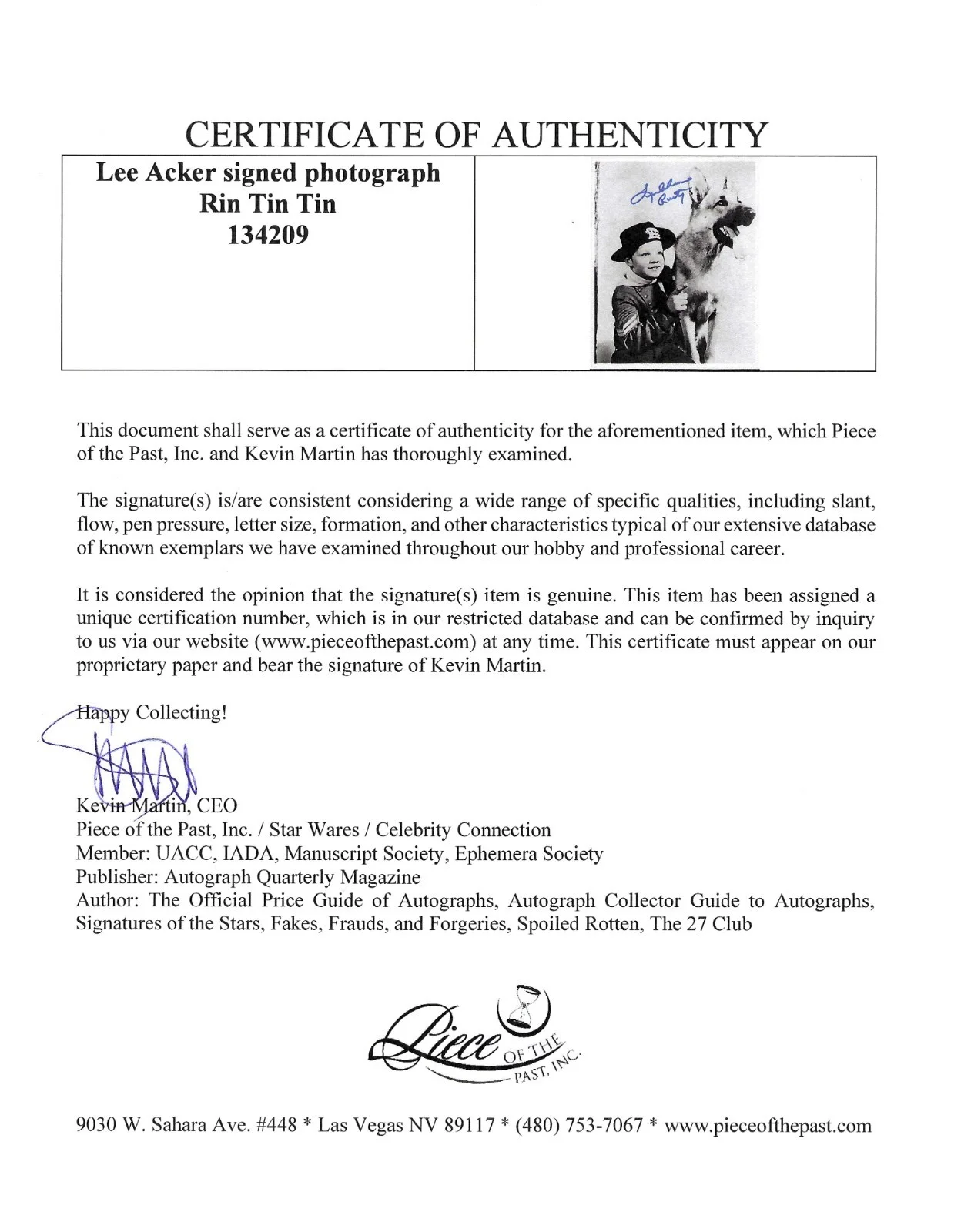 Lee Aaker — RIN TIN TIN Lee Aaker "Rusty" Signed 8x10 ... with UACC COA, image 3