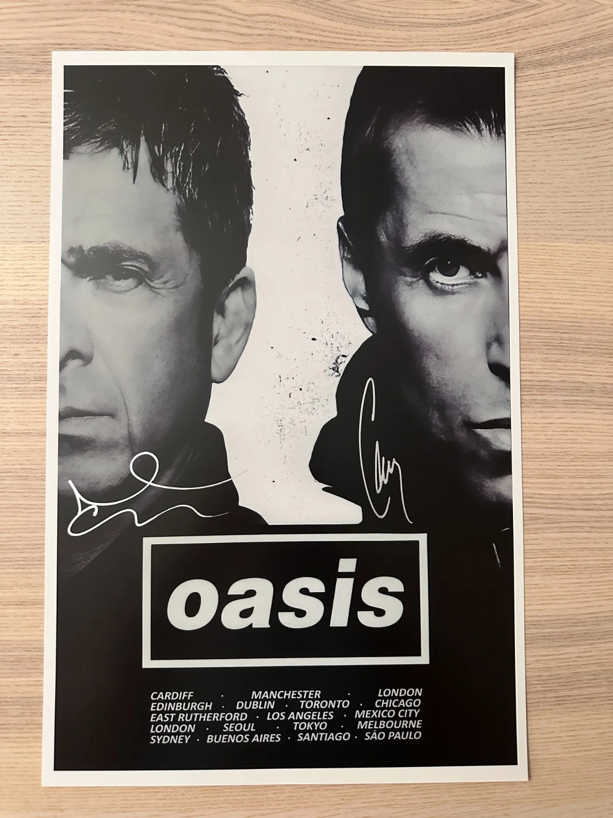 Liam Gallagher and Noel Gallagher — OASIS WORLD TOUR POSTER Signed 11x17