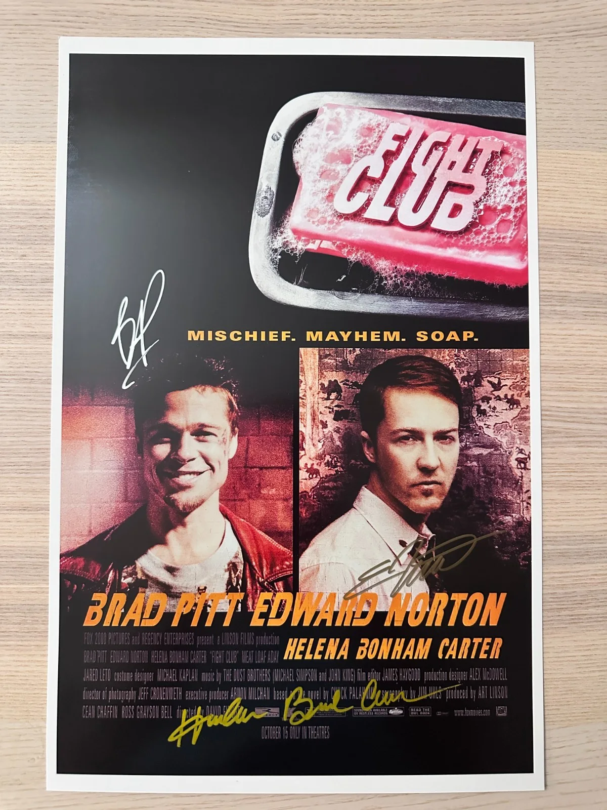 Edward Norton, Brad Pitt, Helena Bonham Carter — Fight Club Signed Movie Photo 11x17