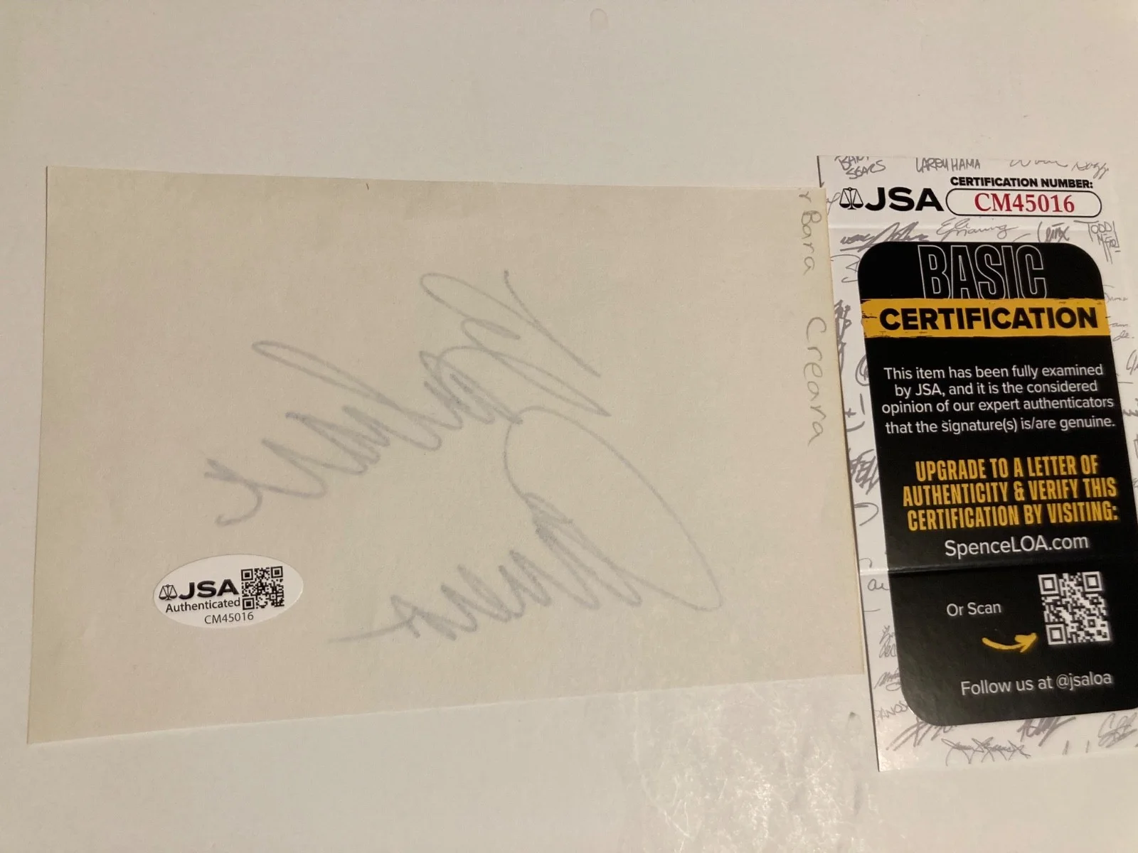 BARBARA CARRERA — BARBARA CARRERA signed 4x6 paper "NEVER SAY NEVER AGAIN", "DALLAS" JSA#CM45016, изображение 2