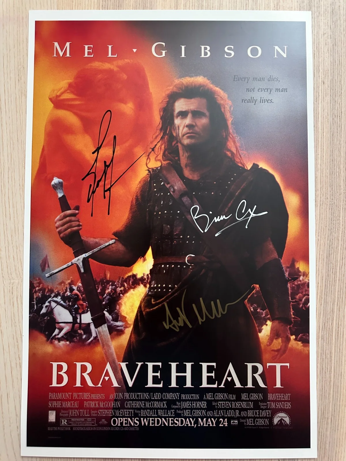 Mel Gibson, Sophie Marceau, & Brian Cox — Braveheart Signed Movie Photo 11x17