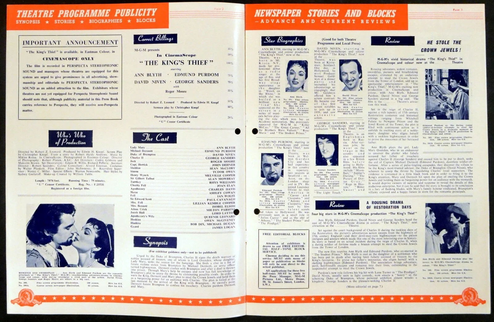 KING’S THIEF 1955 Ann Blyth, Edmund Purdom, David Niven UK CAMPAIGN BOOK, image 2