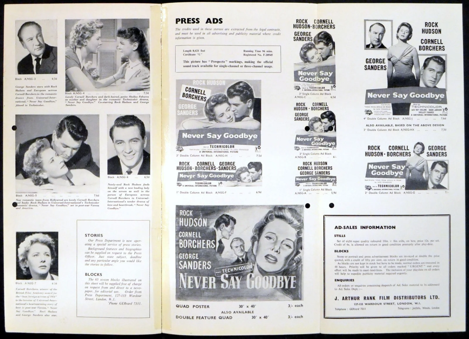 NEVER SAY GOODBYE 1956 Rock Hudson, Cornell Borchers George Sanders UK PRESSBOOK, image 2