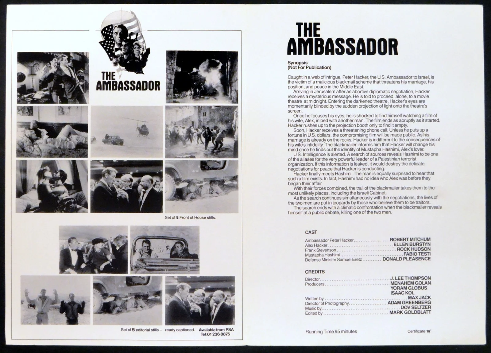 AMBASSADOR 1984 Robert Mitchum, Ellen Burstyn, Rock Hudson UK CAMPAIGN BOOK, image 2