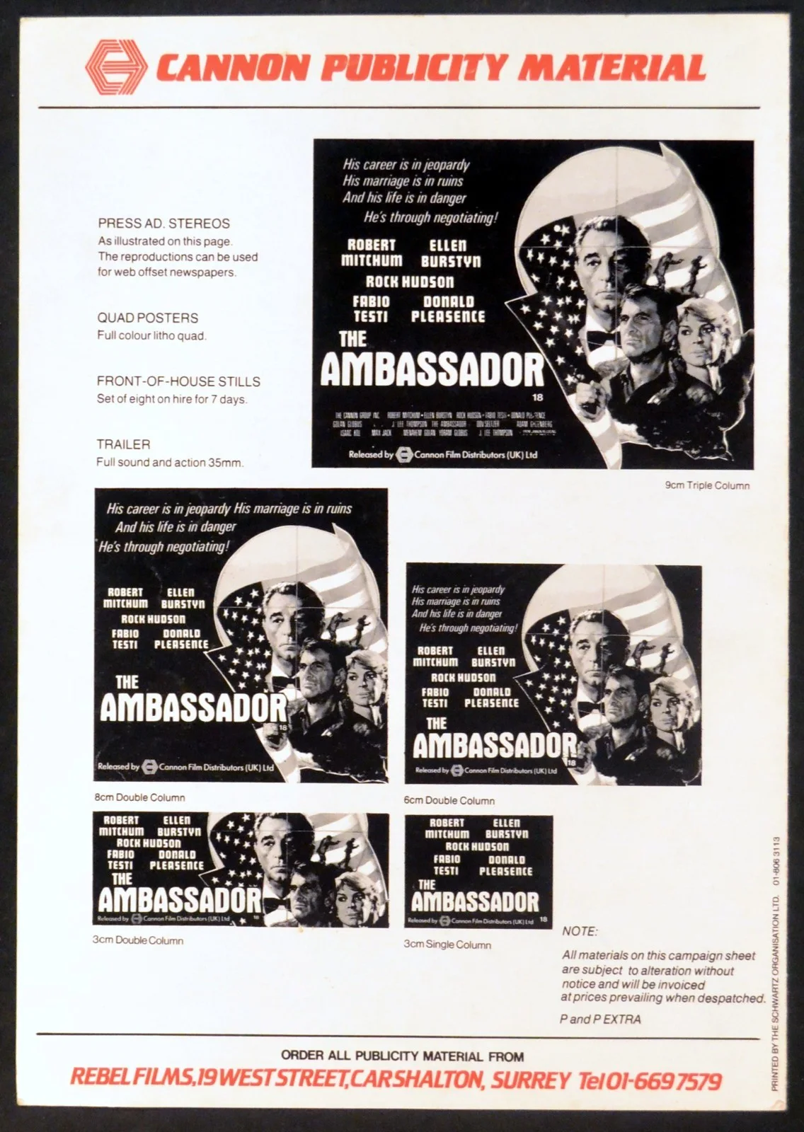 AMBASSADOR 1984 Robert Mitchum, Ellen Burstyn, Rock Hudson UK CAMPAIGN BOOK, image 3