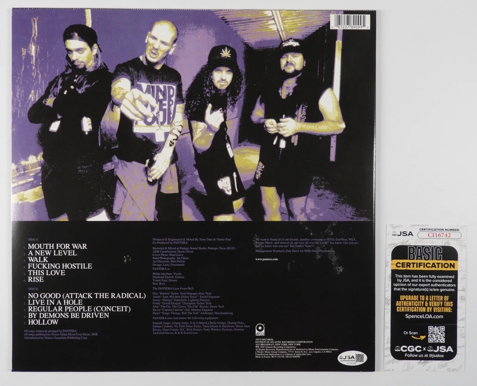 Pantera JSA Signed Autograph Record Album Vinyl Vulgar Display Of Power, изображение 2