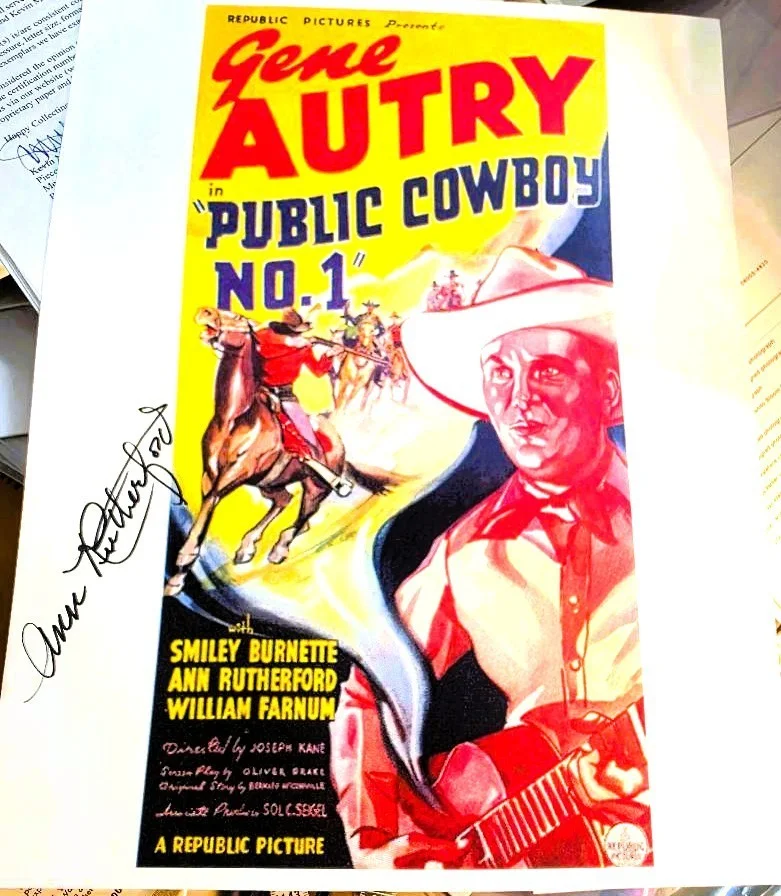 Ann Rutherford — ANN RUTHERFORD signed LOBBY CARD image 11x14 Gene Autry film + Andy Hardy & GWTW