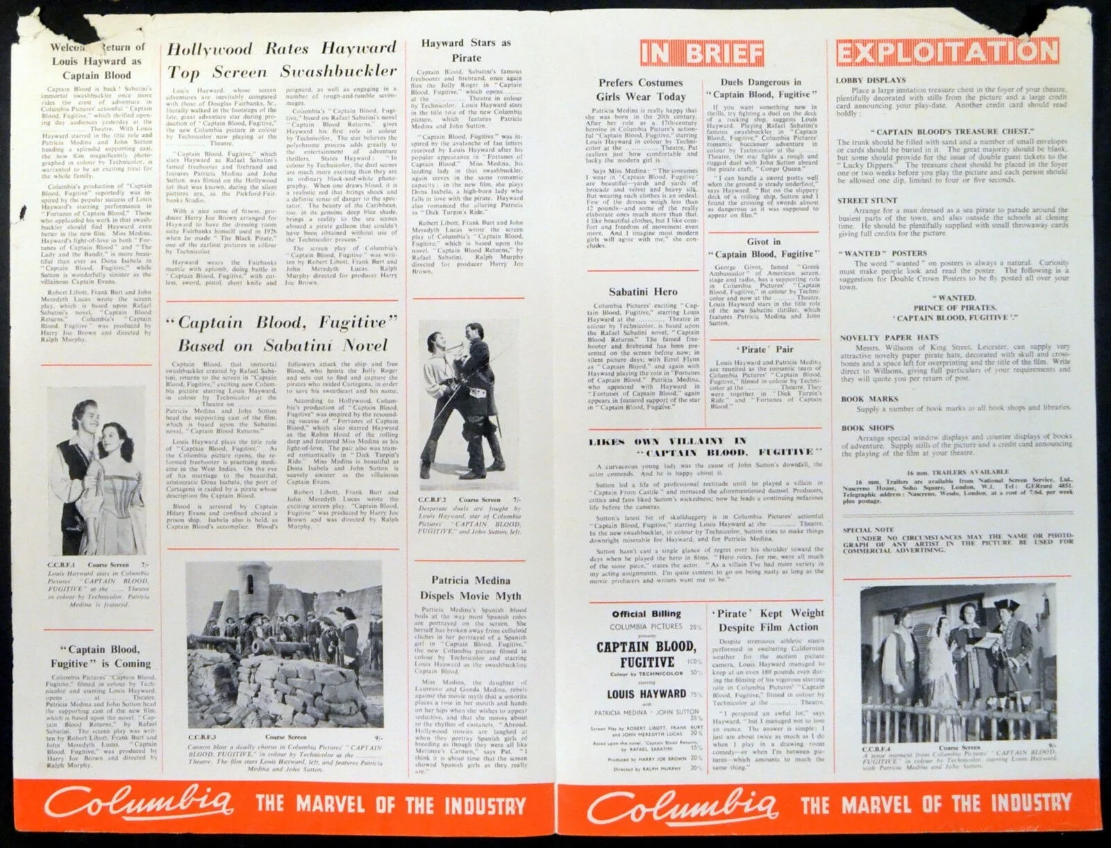 CAPTAIN BLOOD, FUGITIVE 1952 Louis Hayward, Patricia Medina UK CAMPAIGN BOOK, изображение 2
