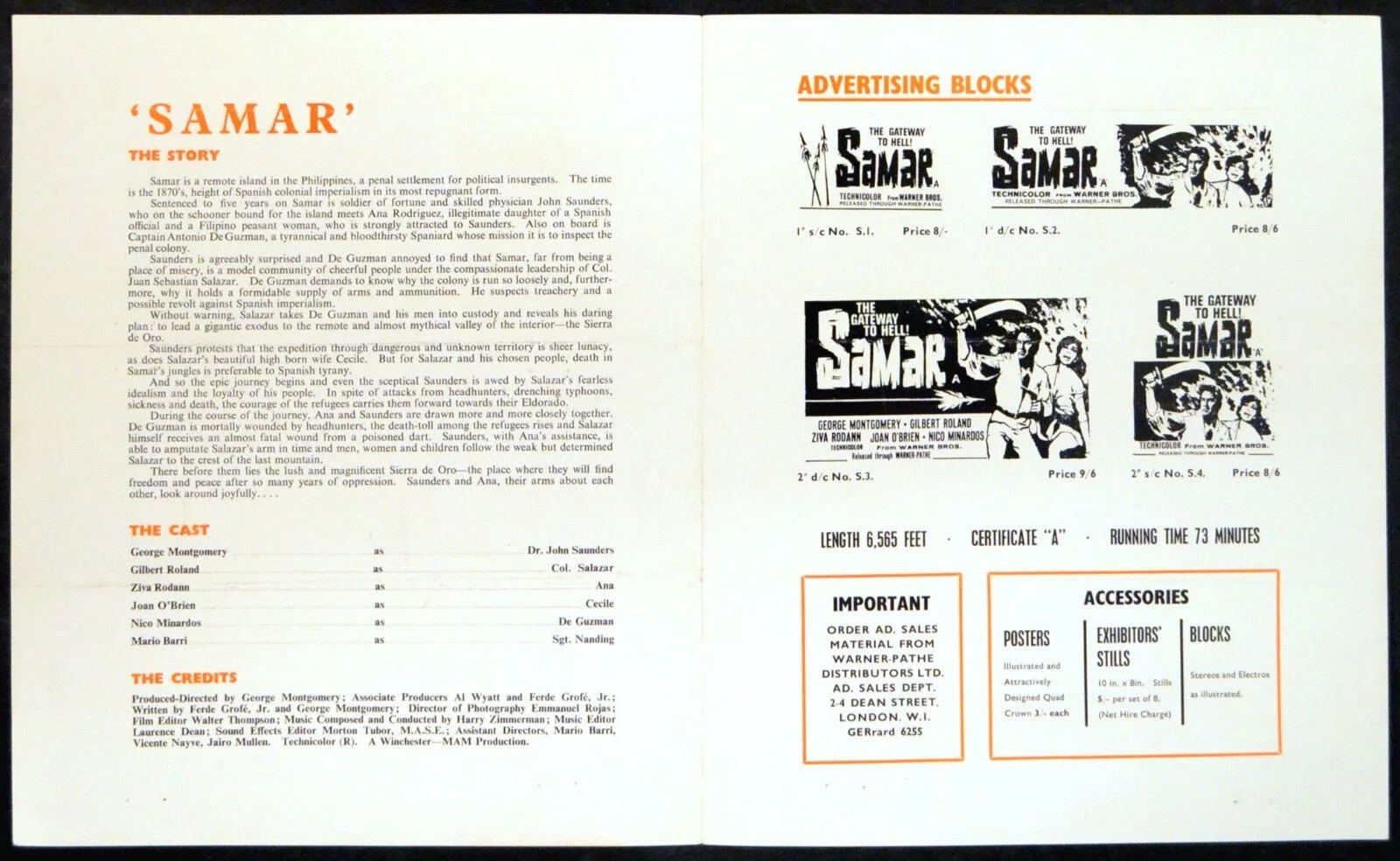 SAMAR 1962 George Montgomery, Gilbert Roland, Ziva Rodann UK CAMPAIGN BOOK, image 2