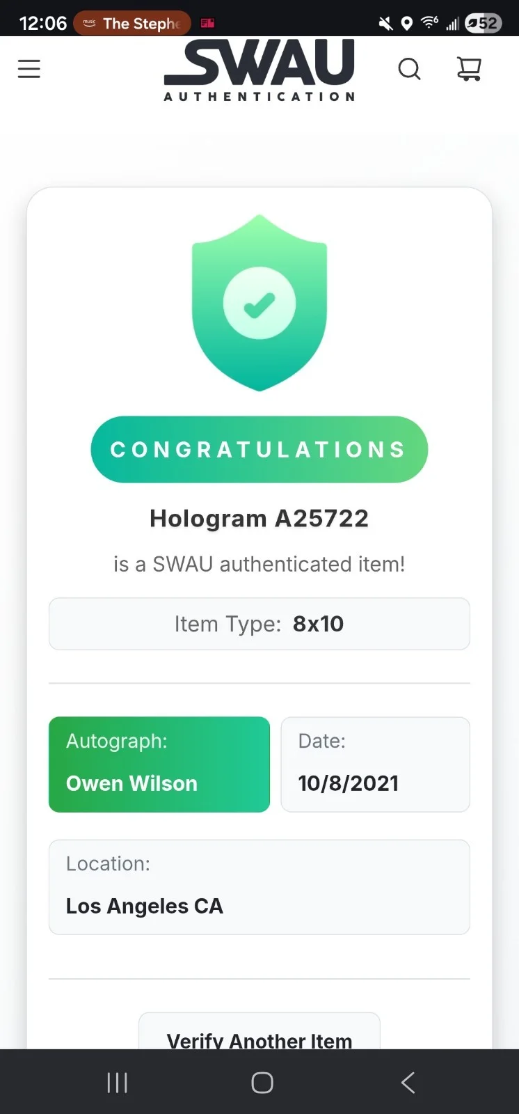 Owen Wilson — Owen Wilson Signed 8x10 Photograph SWAU Authenticated Original, image 3