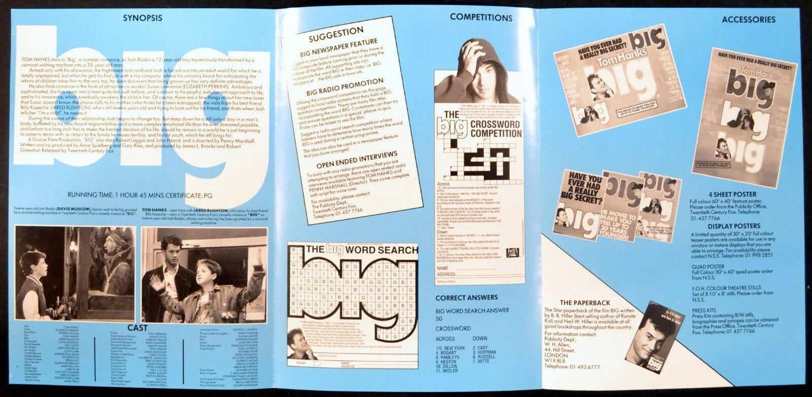 BIG 1988 Tom Hanks, Elizabeth Perkins, Robert Loggia John Heard UK CAMPAIGN BOOK, изображение 2